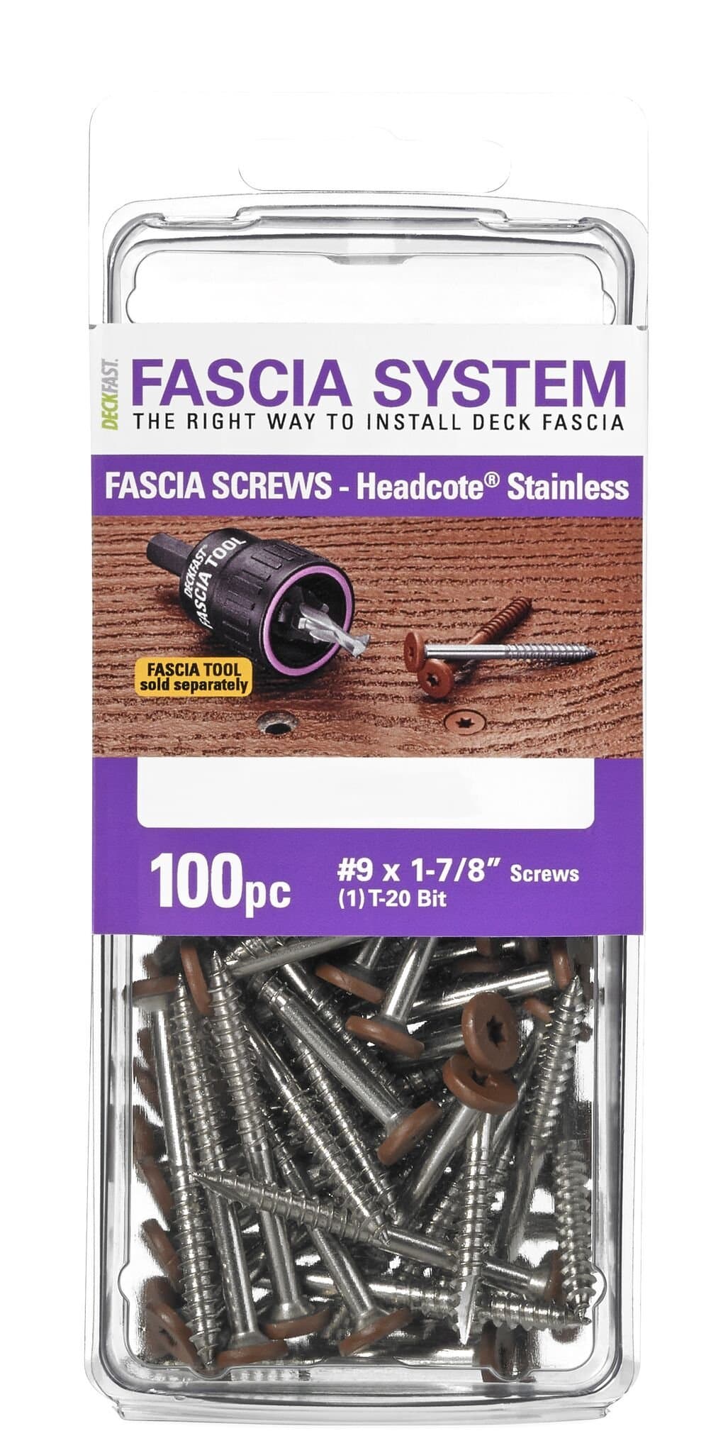 Deckfast Fascia Screws #87 Burgundy 9 x 1-7/8" Stainless Steel Fascia Screws - 100 pieces