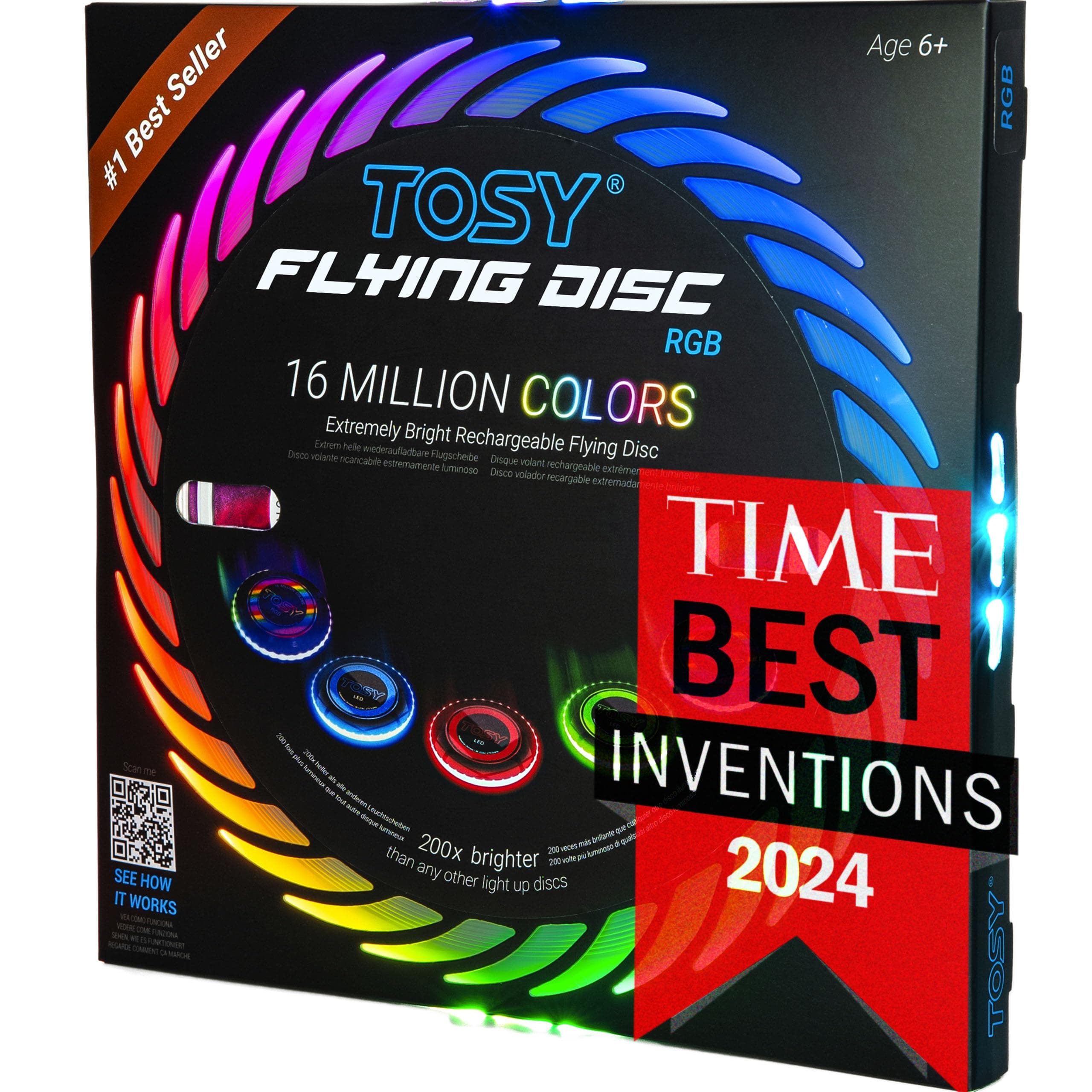 TOSY Flying Disc - 16 Million Color RGB or 36 or 360 LEDs, Extremely Bright, Smart Modes, Auto Light Up, Rechargeable, Cool Fun Christmas, Birthday & Camping Gift for Men/Boys/Teens/Kids, 175g frisbee