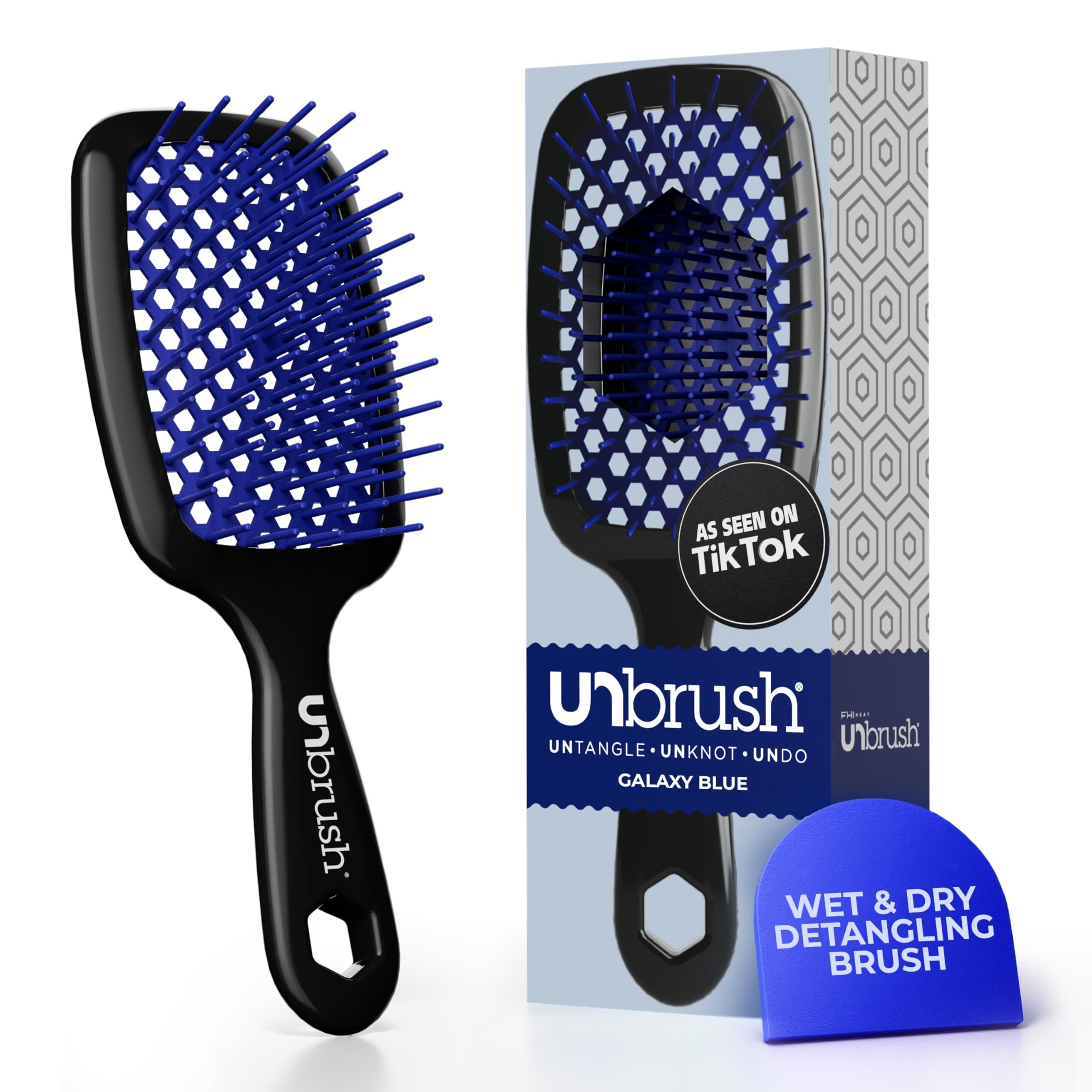FHI Heat UNbrush Detangling Brush for Pain-Free Brushing on All Wet or Dry Hair Types — Durable DuoFlex Anti-Static Bristles, Lightweight Handle, Vented Hair Brush