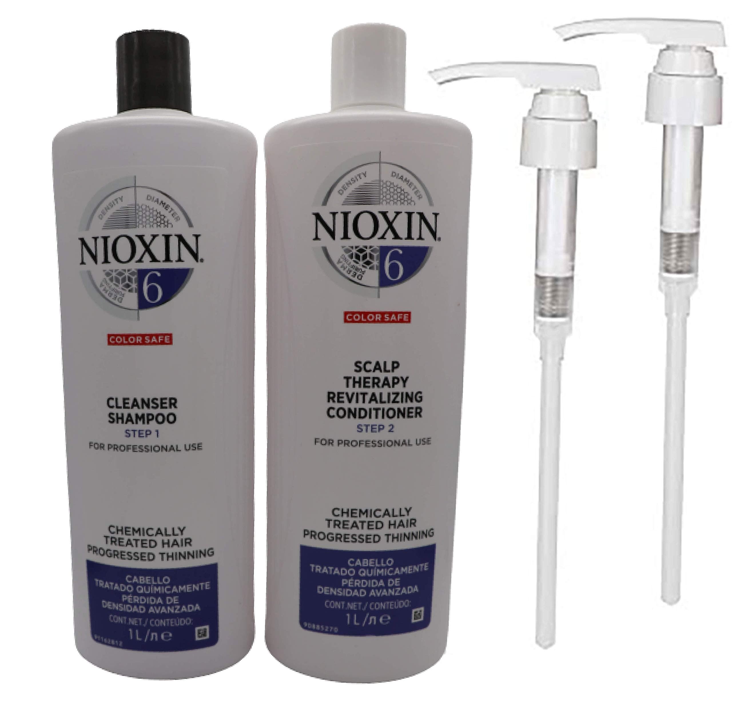 Nioxin System 6 Cleanser Shampoo & Scalp Revitaliser Conditioner Duo Litre Pack + Pumps