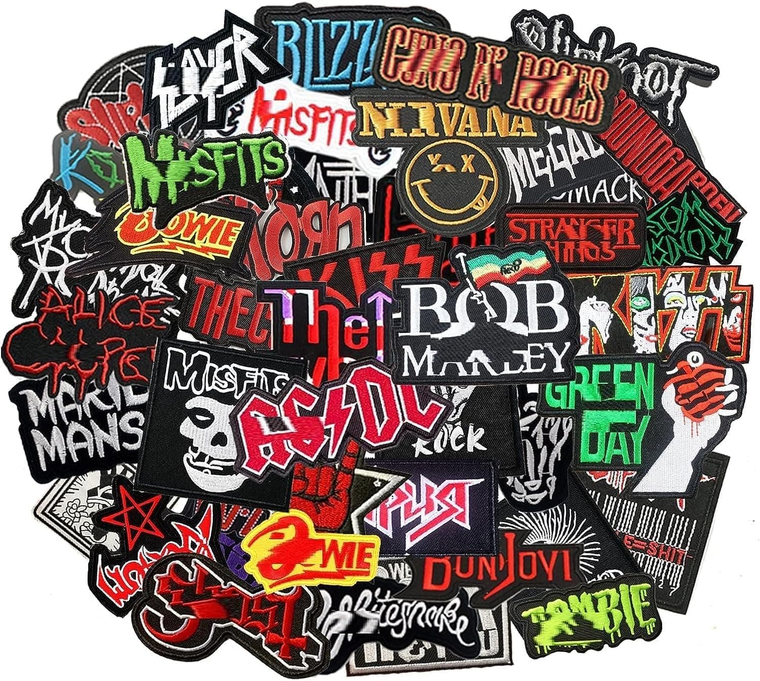HARINI Morale Patch, 50 Pcs Mixed Patches Band Rock Music Badges Punk Embroidery Skull Patches for Jacket Jeans Backpacks Hat Assorted Style Badges Clothes Stickers DIY Applique Stripe