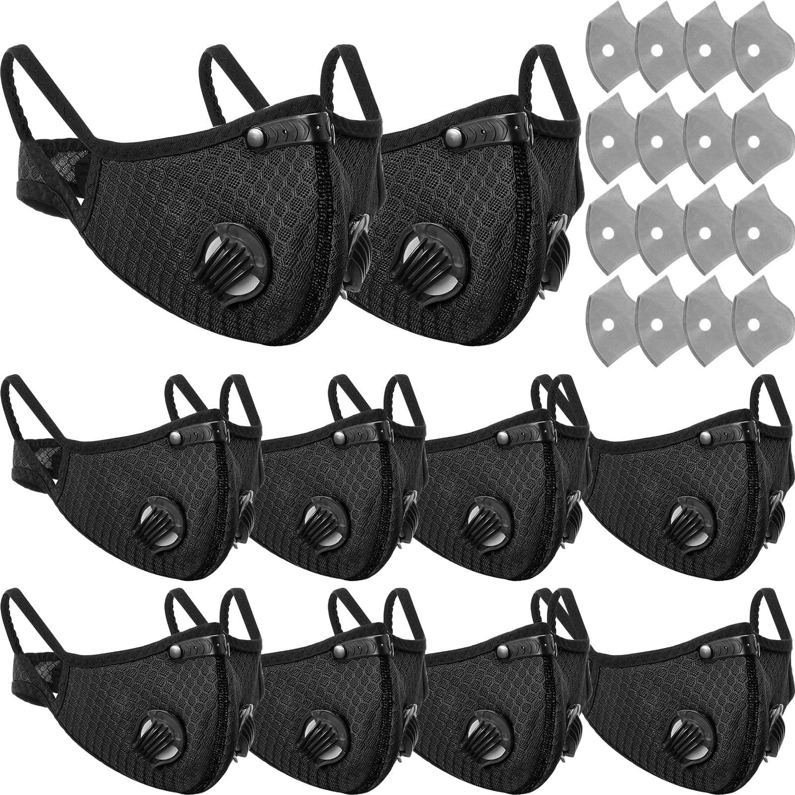 10 Pcs Dust Mask Breathable Reusable Adjustable Respirator Mask with 40 Activated Carbon Filters for Woodworking