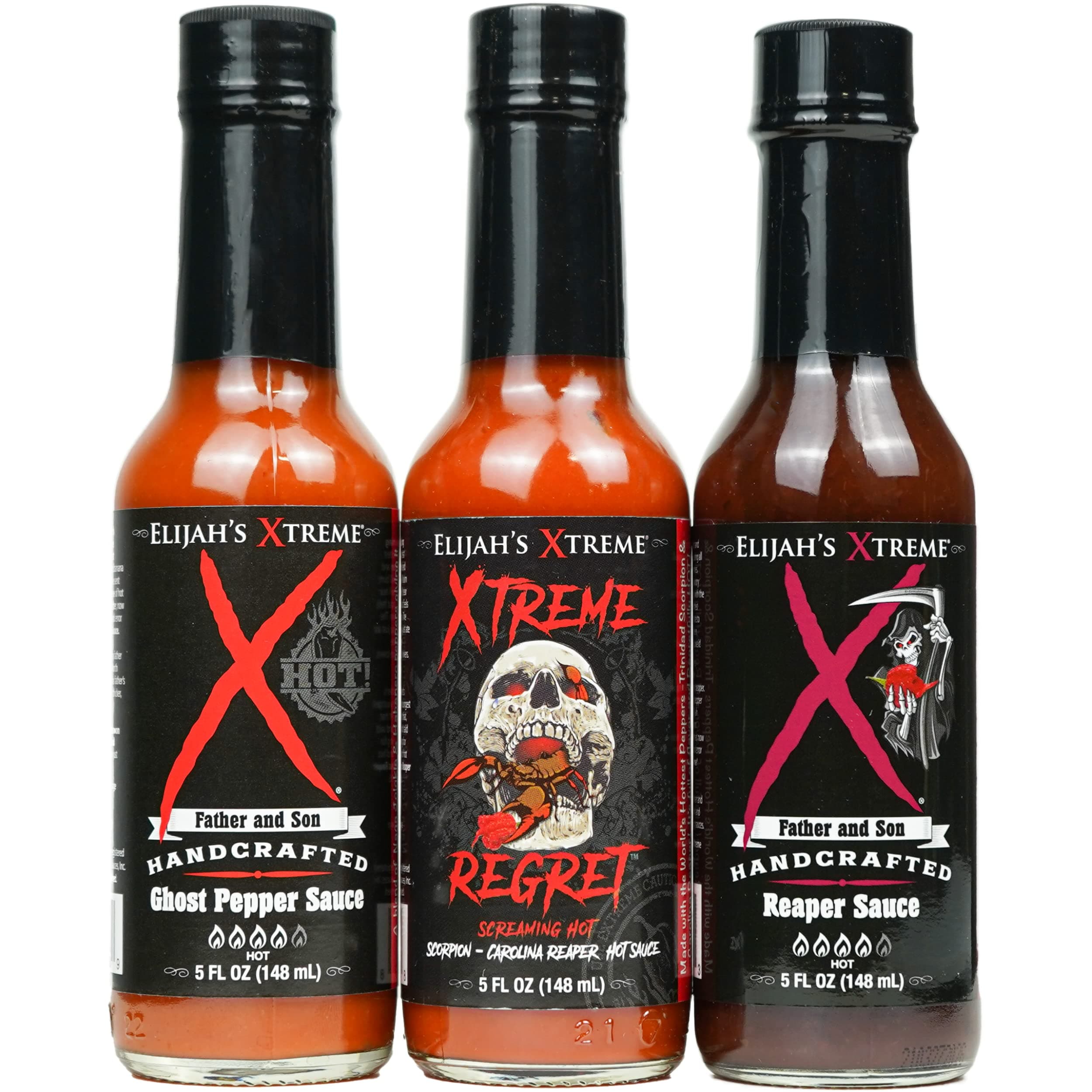 Trio Hottest Hot Sauce Gift Sets Includes Xtreme Regret Carolina Reaper Hot Sauce, Ghost Pepper Sauce & Sweet Reaper Hot Sauces