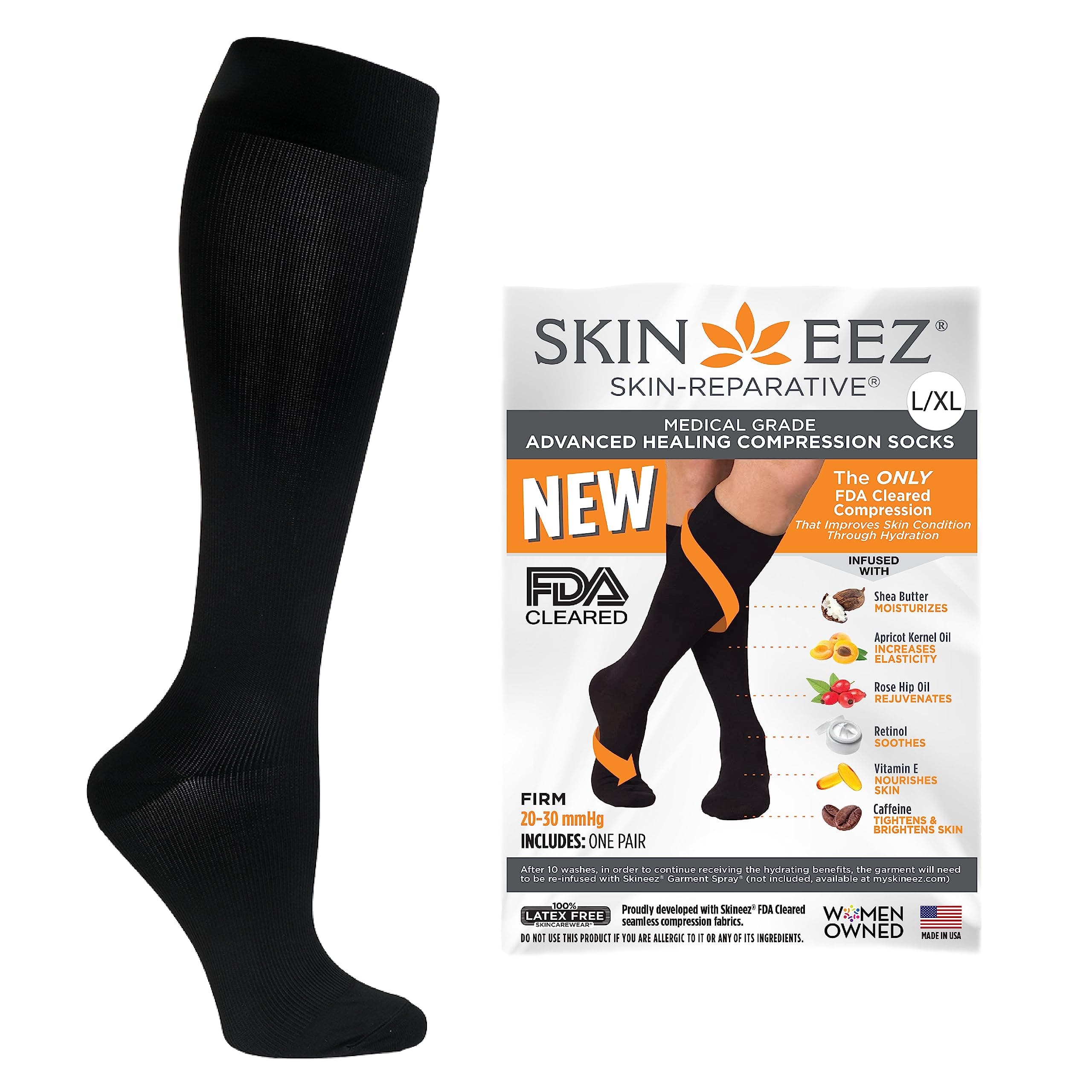 Skineez Medical Grade Advanced Healing Compression Socks 20-30mmHg, 1 Pair