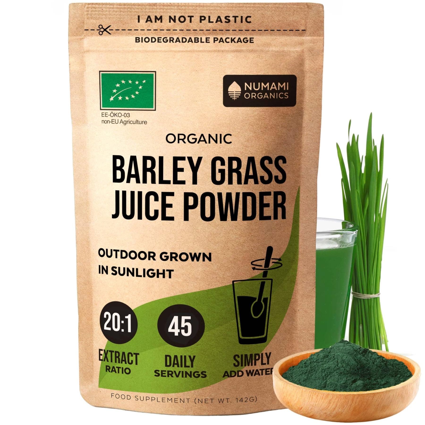Numami Organic Barley Grass Juice Powder, Grown in USA, Pure Raw and Water Soluble, Add to Your Smoothie or Drink as a Juice
