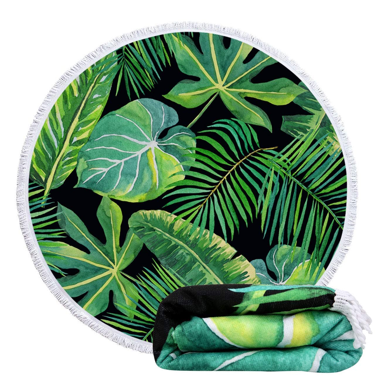 Violet Mist Round Palm Tree Beach Towel Tropical Round Mandala Beach Blanket 60 inch Oversized Microfiber Blanket Extra Large Swim Pool Bath Circle Towel with Tassels for Women Men Adults