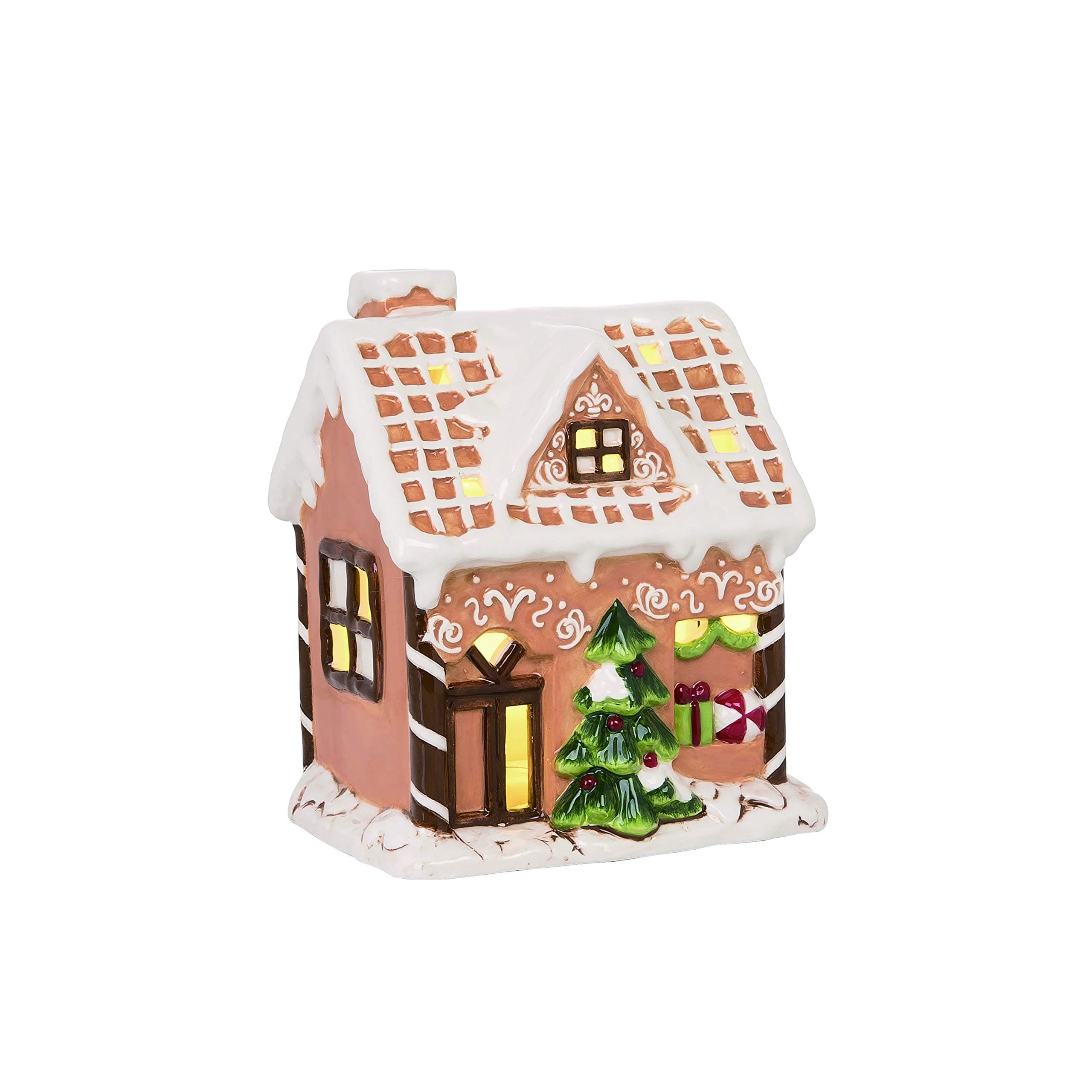 Ceramic Lighted Gingerbread House with Color Changing Mode, Battery Operated, 8 inches high x 6.25 Inches Wide