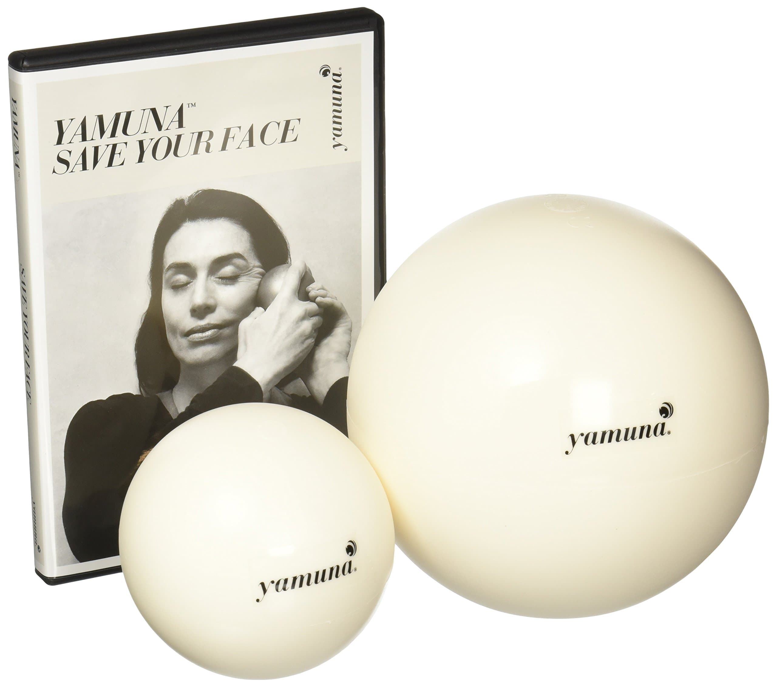 Yamuna Body Rolling Save Your Face Kit – Exercise Ball & Massage Tools to Stimulate Bone, Activate Muscles, Boost Circulation, Tone, Reverse Gravity Effects for Youthful Glow