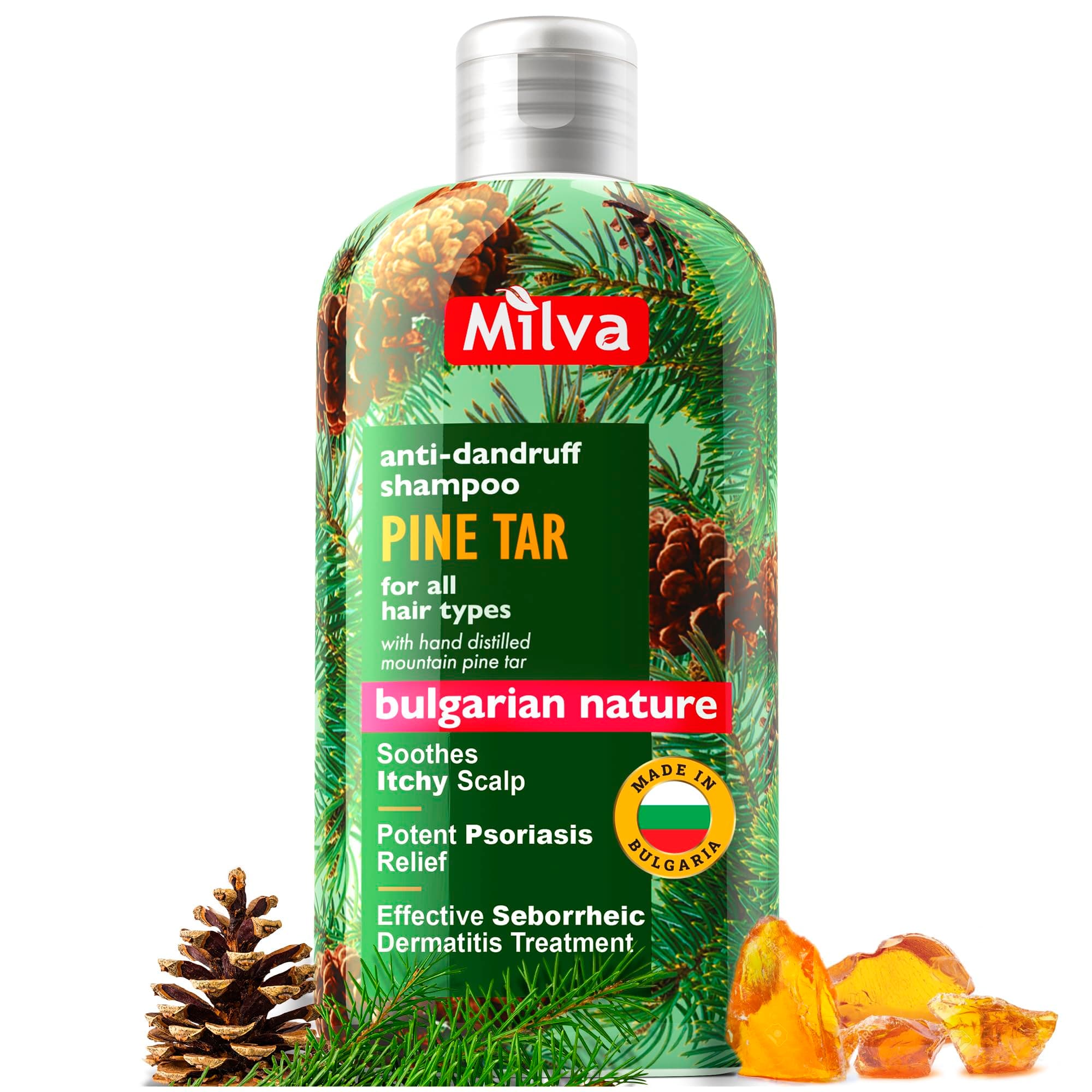 Milva Pine-Tar Shampoo - Stops Dandruff, Helps Clear Seborrhea, Soothes & Heals Inflammed Scalp -200ml