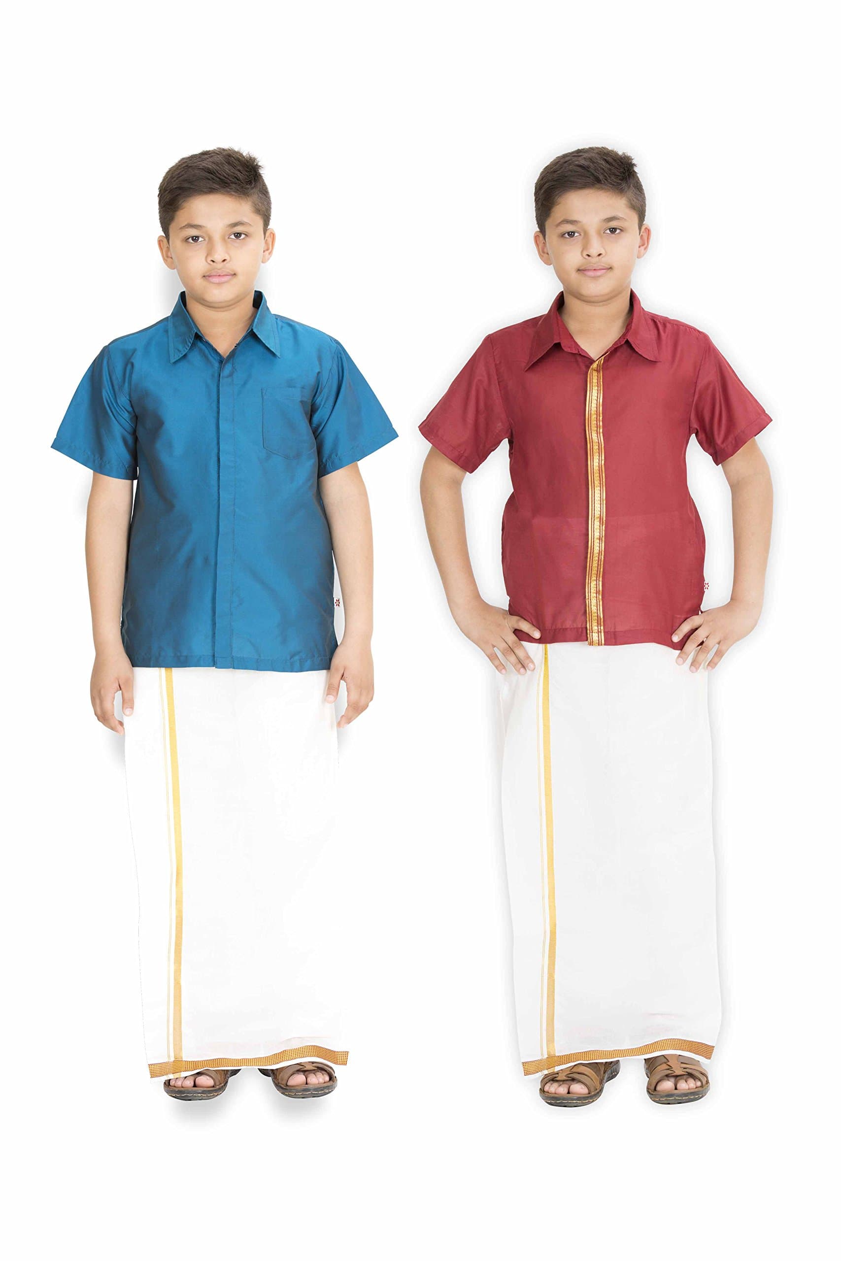 ETHNICAL KIDS Boys' Indian Ethnic Wear 2 Artificial Silk Shirts and 1 Cotton Lungi Combo Set