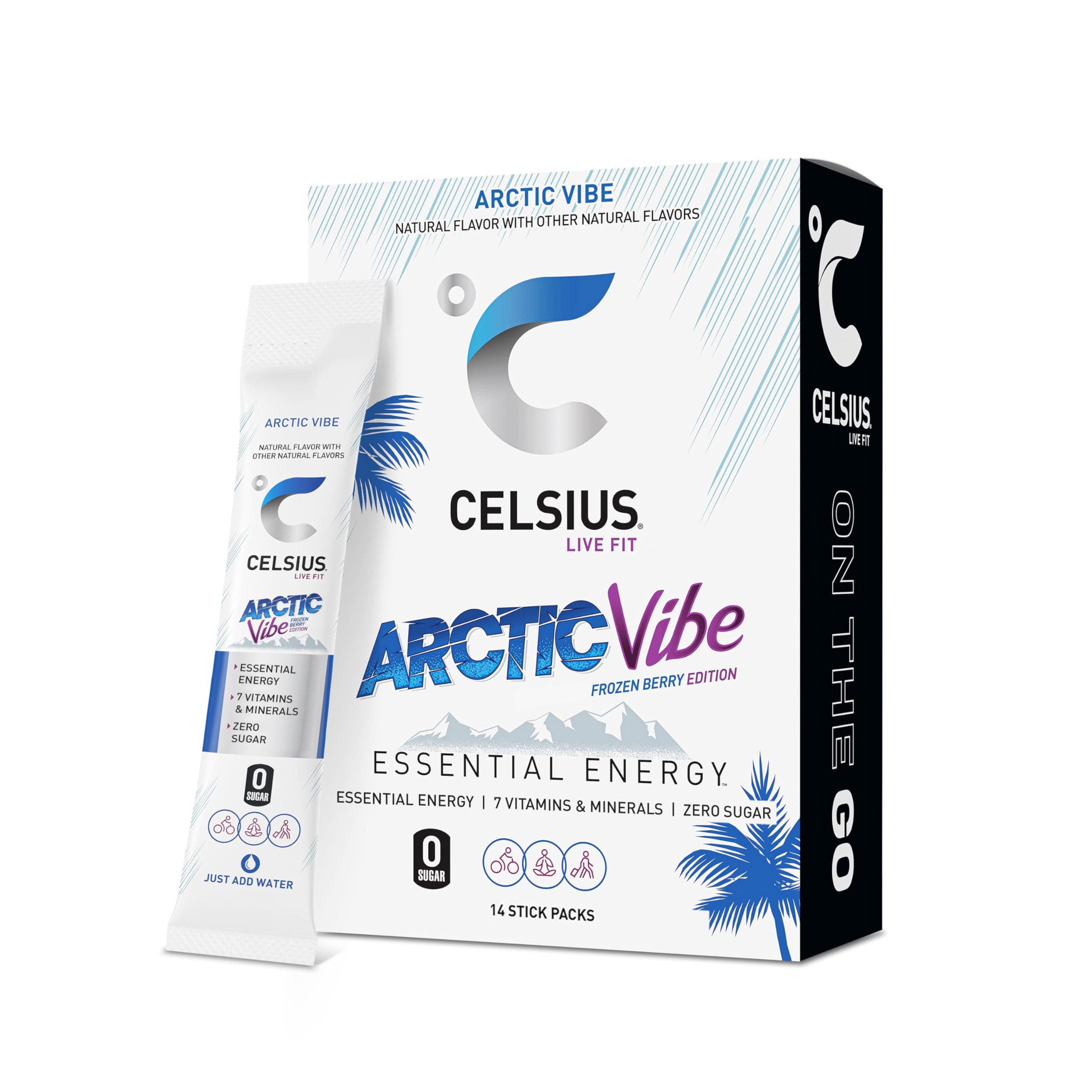 CELSIUS® On-the-Go Powder Sticks Arctic Vibe, Essential Energy 2.6 Oz (14 Sticks per Pack)