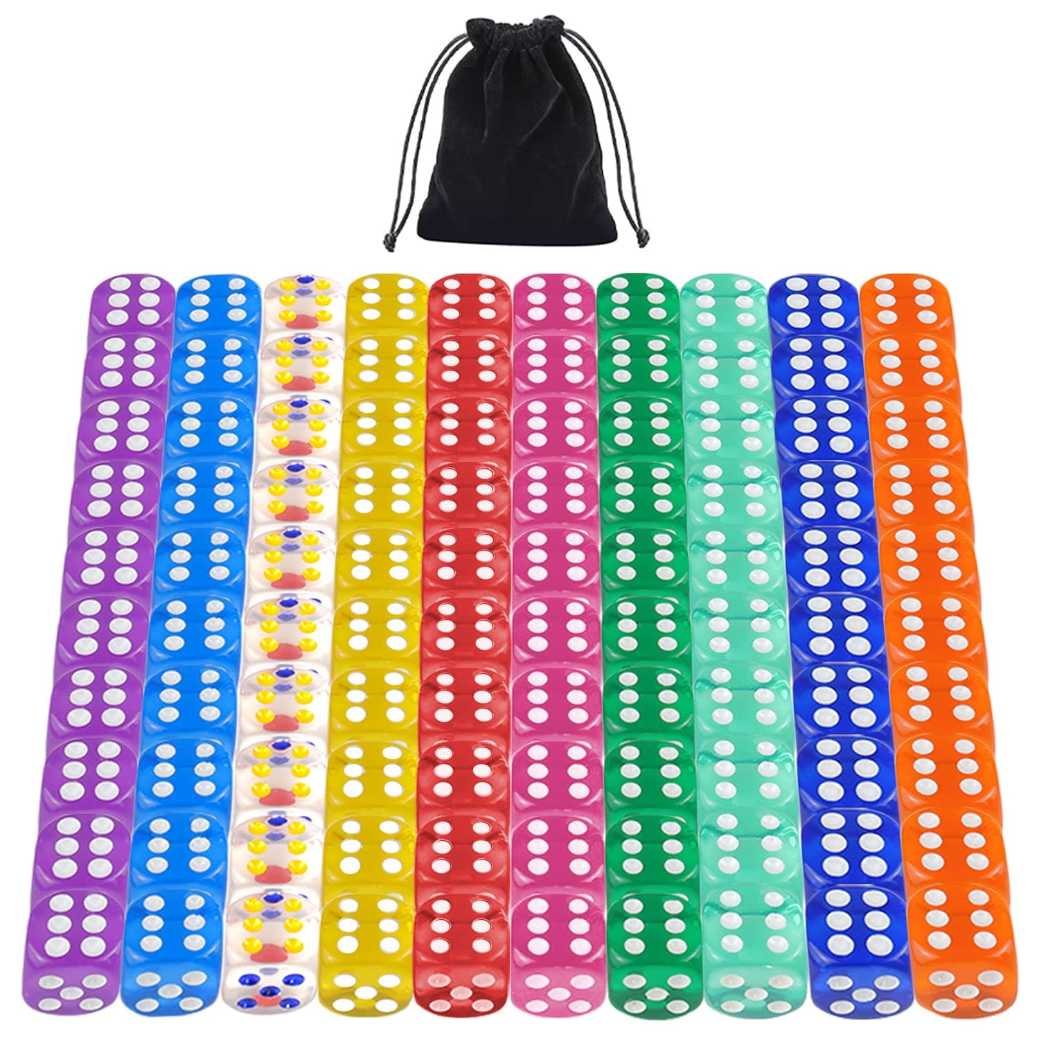 6 Sided Dice Set 10 Colors Transparent Acrylic Dice for DND, MTG, RPG, Tenzi, Yahtze, Bunco, Table Borad Games, Math Teaching