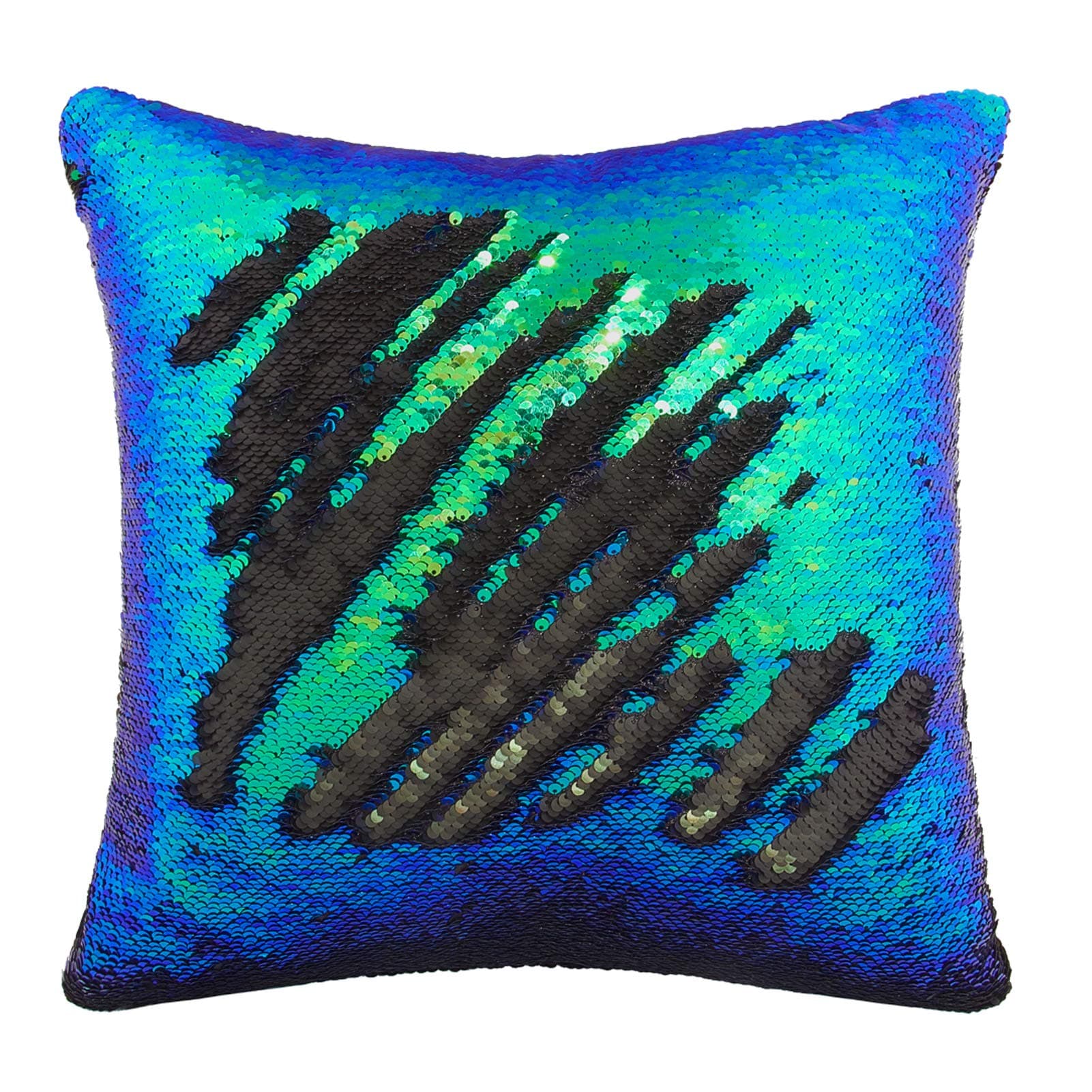 Play Tailor Mermaid Sequin Pillow Case Magic Reversible Sequin Pillow Cover Throw Cushion Case 16"x16"(Black-Fantasic Green)