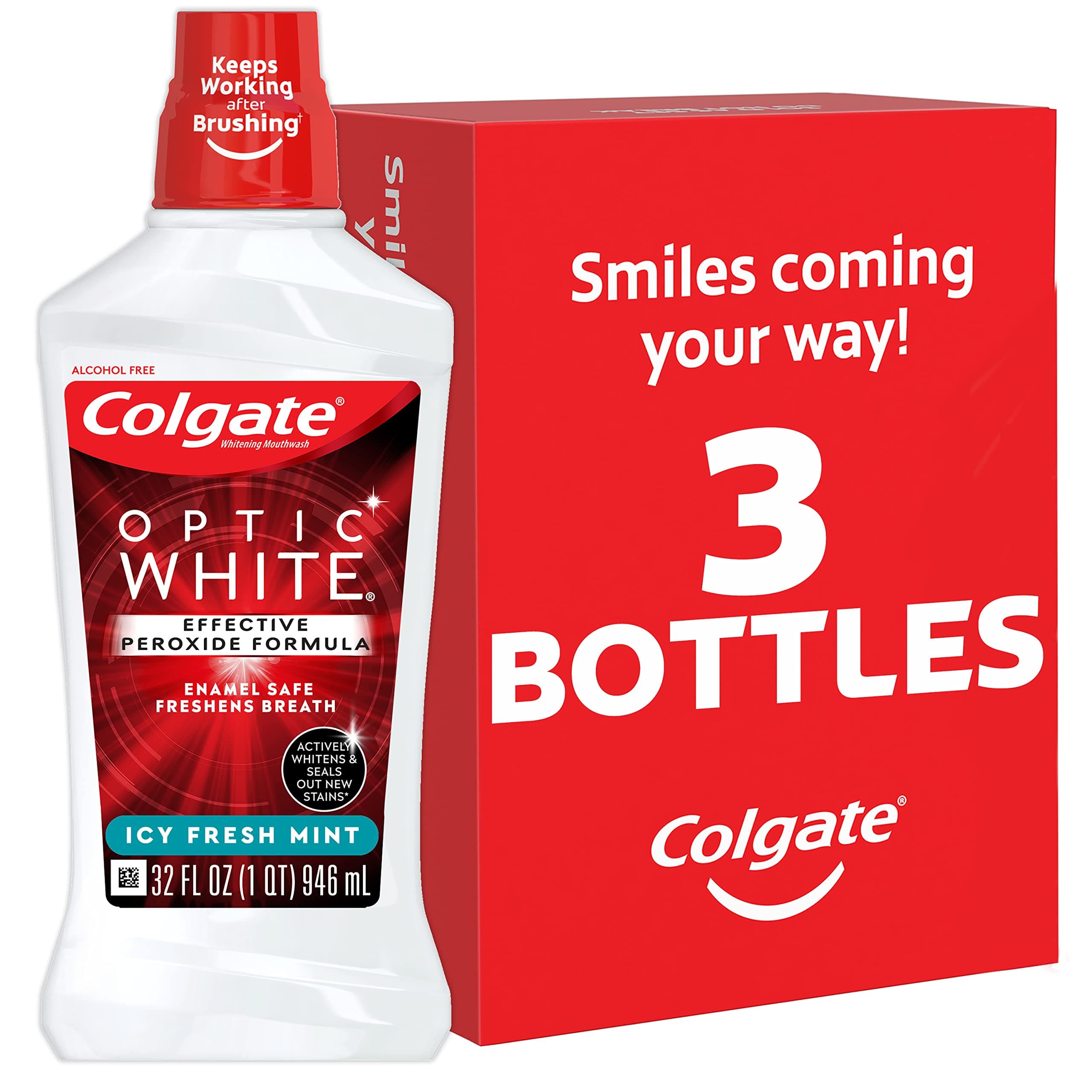Optic White Whitening Mouthwash, Fresh Mint - 946mL, 32 Fluid Ounce (3 Pack)