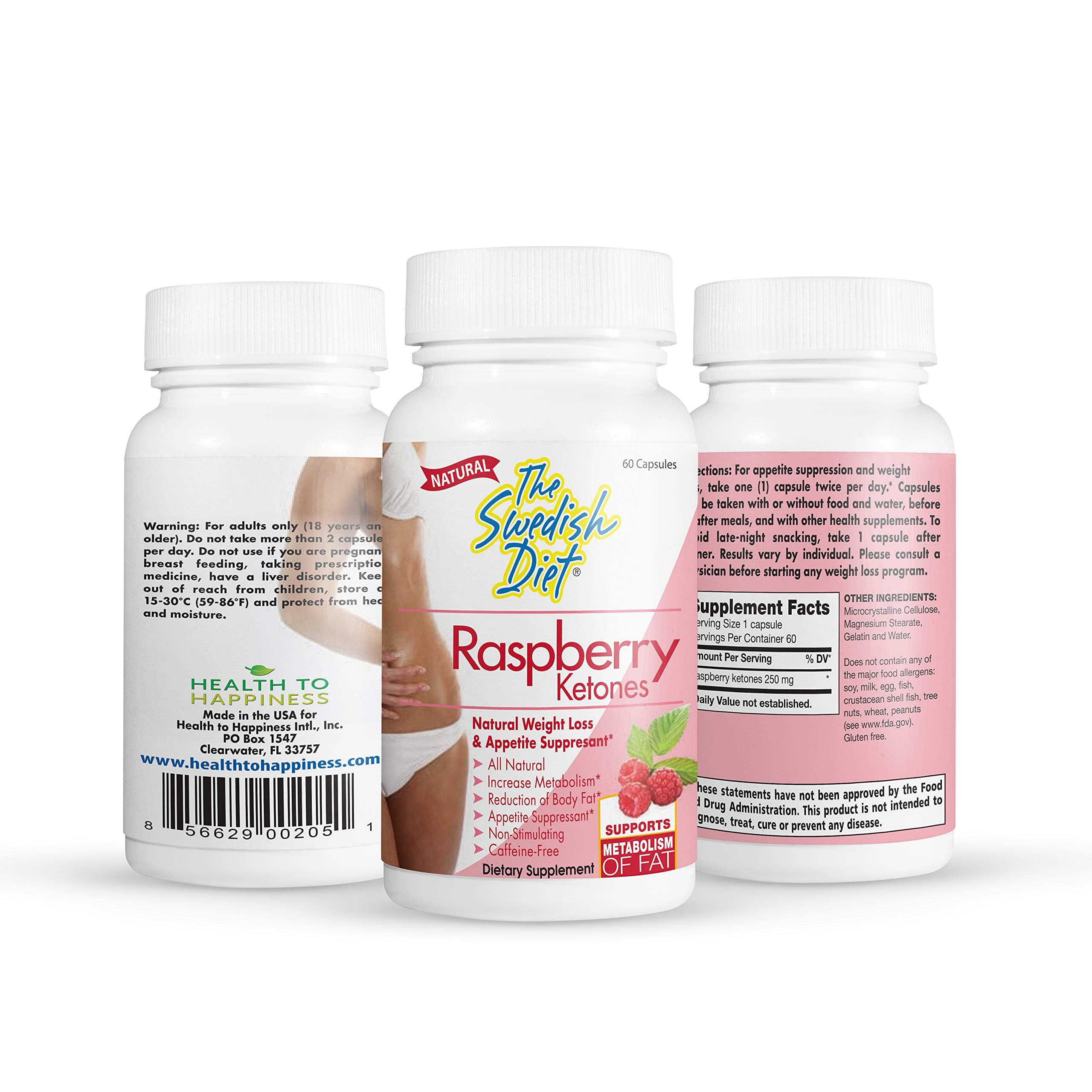 The Swedish Diet Raspberry Ketones, Powerful Weight Loss, Supports Metabolism of Fat and Appetite Suppressant with Great Antioxidants, Boosts Energy & Metabolism 60 Caps, 250 mg Pure Ketones