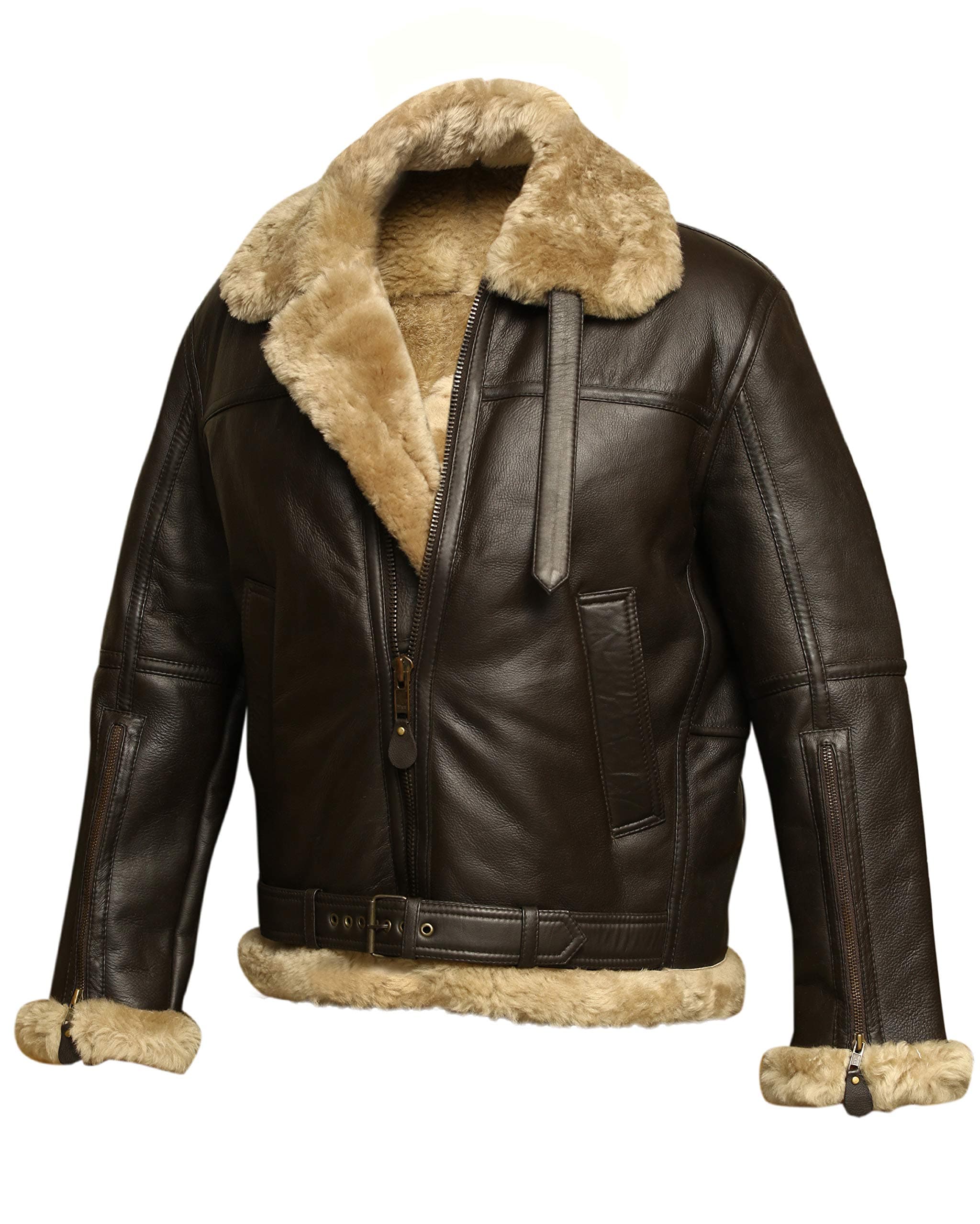 Sponsored Ad - Men RAF Bomber Ginger Aviator British Sheepskin Shearling Leather Jacket