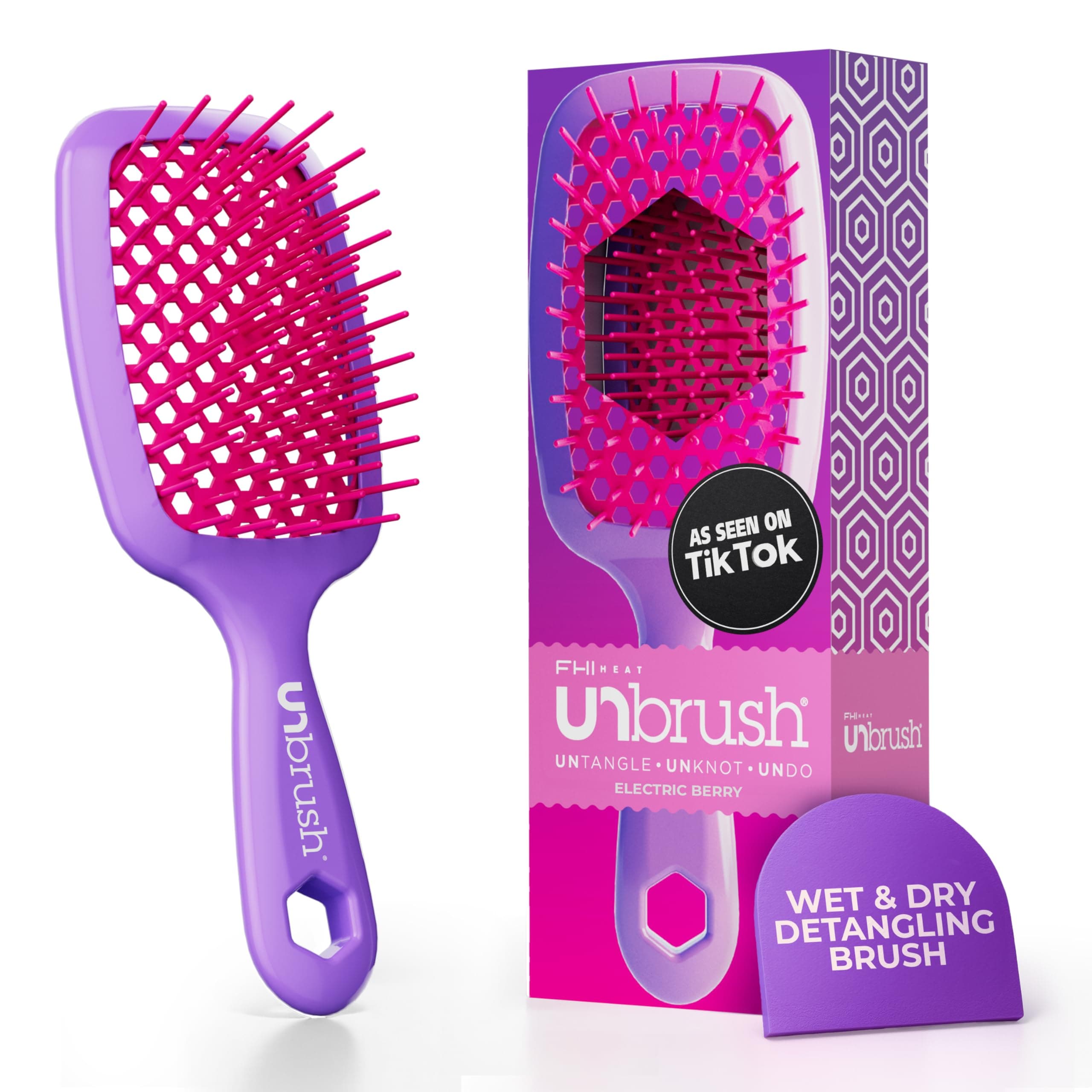 UNbrush Detangling Brush for Pain-Free Brushing on All Wet or Dry Hair Types — Durable DuoFlex Anti-Static Bristles, Lightweight Handle, Vented Hair Brush