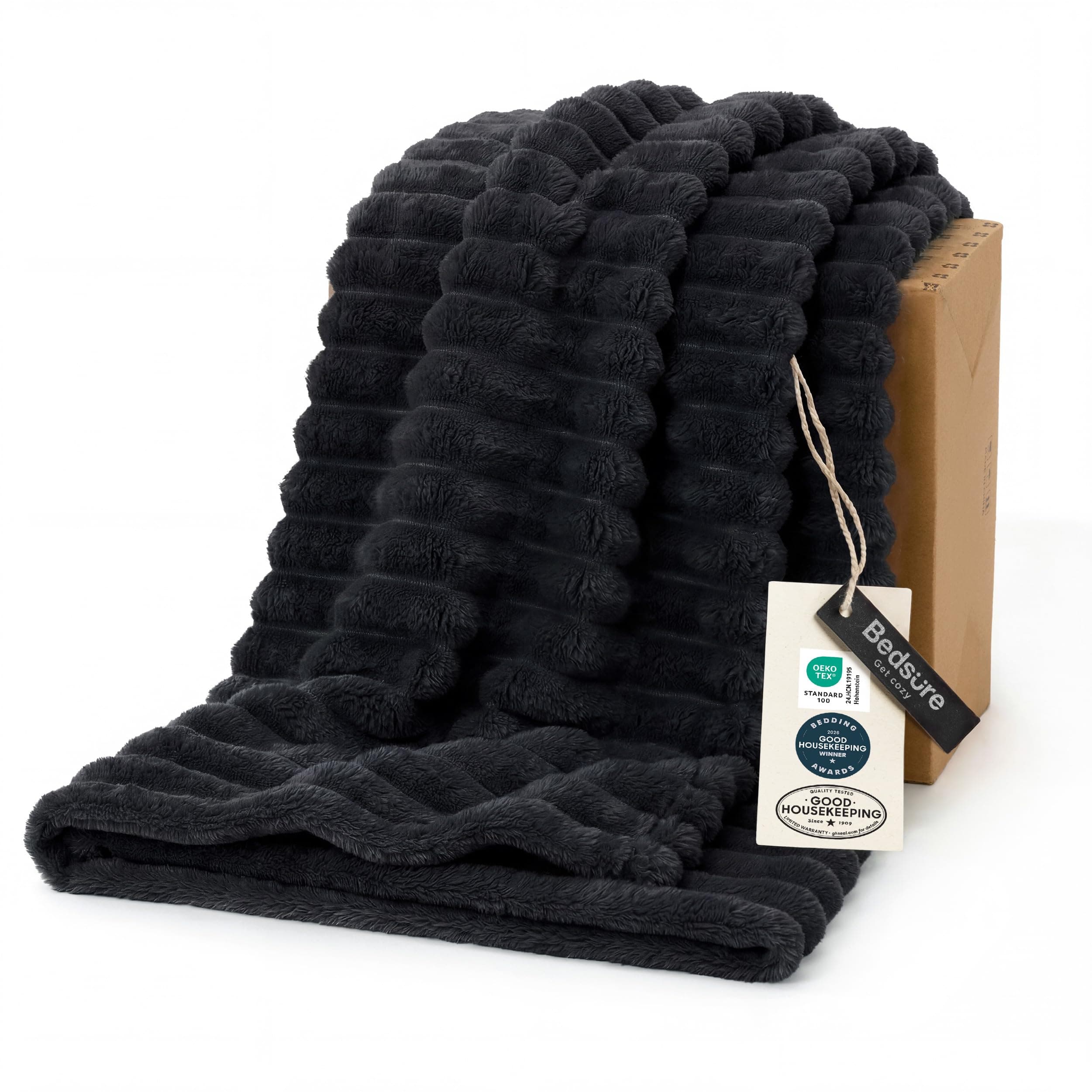 Bedsure GentleSoft Black Throw Blanket for Couch - Cozy Soft Dog Blankets for Couch, Cute Small Fuzzy Fluffy Fleece Throws for Men Boys, Birthday Gifts for Men Him, 50x60 Inches