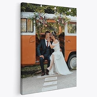 P&L ART. Custom Canvas Wedding Photo Print, Romantic Vintage Van Portrait Canvas Prints with Your Photos, Vertical Gallery Wrapped Wall Decor Keepsake Gift 20x30 Canvas