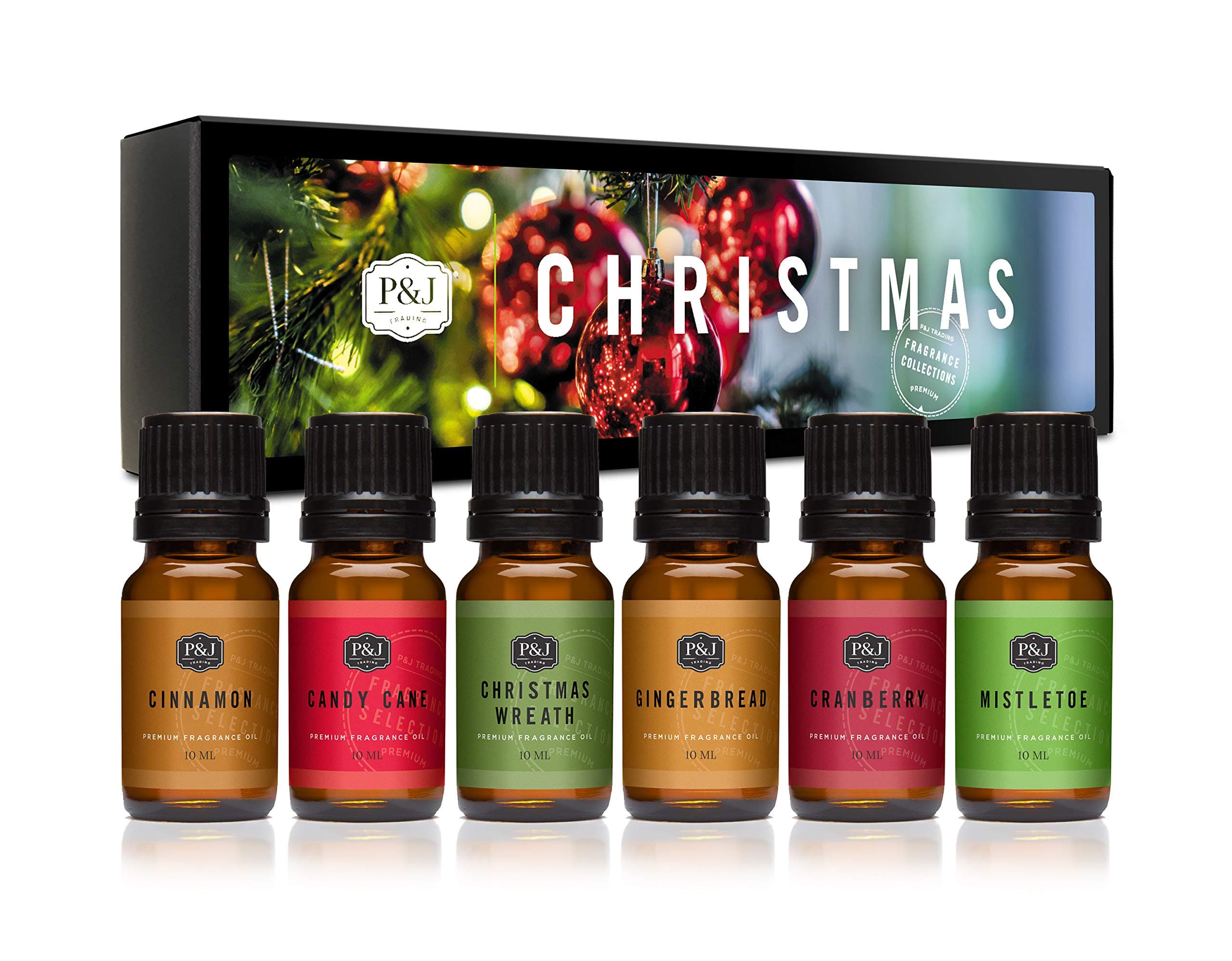 P&J Trading Christmas Fragrance Oils - Mistletoe, Candy Cane, Gingerbread, Cinnamon, and Cranberry - 10ml, Set of 6