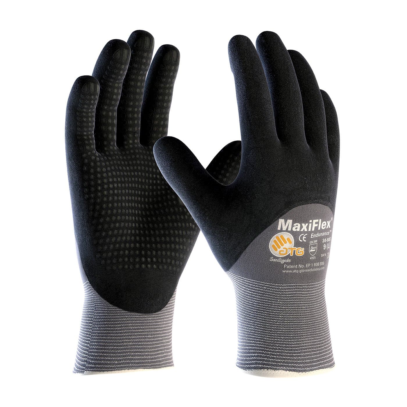 ATG 34-845/XL MaxiFlex Endurance by ATG Black Nitrile Palm, Finger And Knuckles Coated Work Gloves With Nylon And Lycra Liner And Continuous Knit Wrist