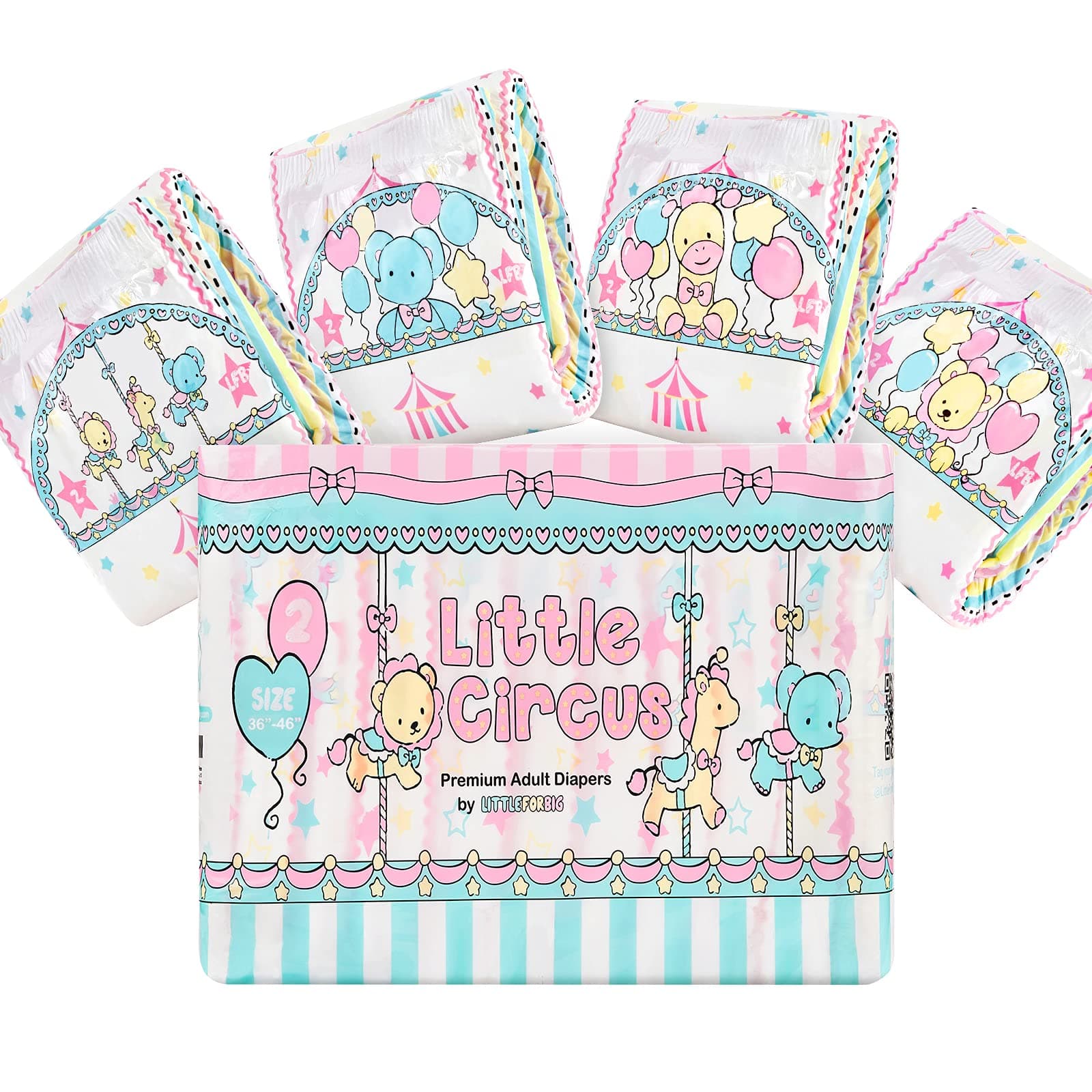 LittleForBigLittleforbig Adult Printed Diaper 10 Pieces - Little Circus (Large 36"-46")