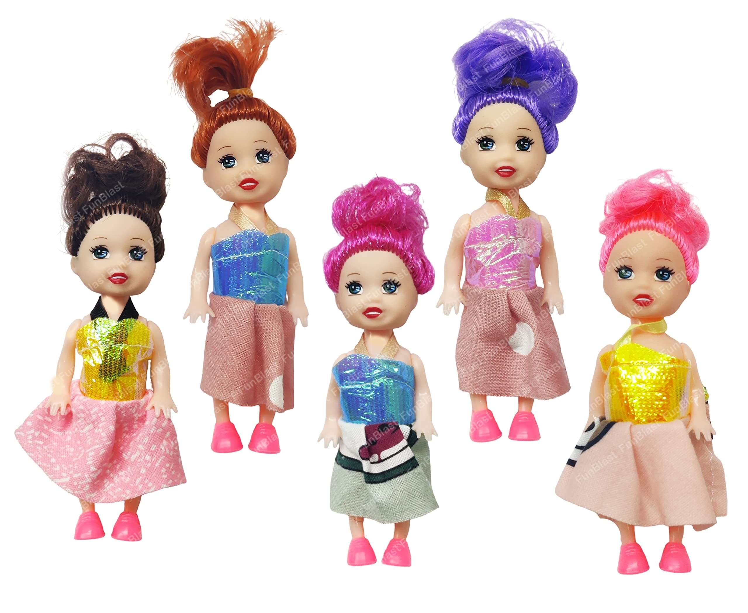FunBlast Doll Toys for Kids, (Pack of 5 Pcs)- Small Doll for Girls- 10 CM Cute Realistic Dolls for Girls, Dolls for 3+ Years Girls (5Pcs, Multicolor)