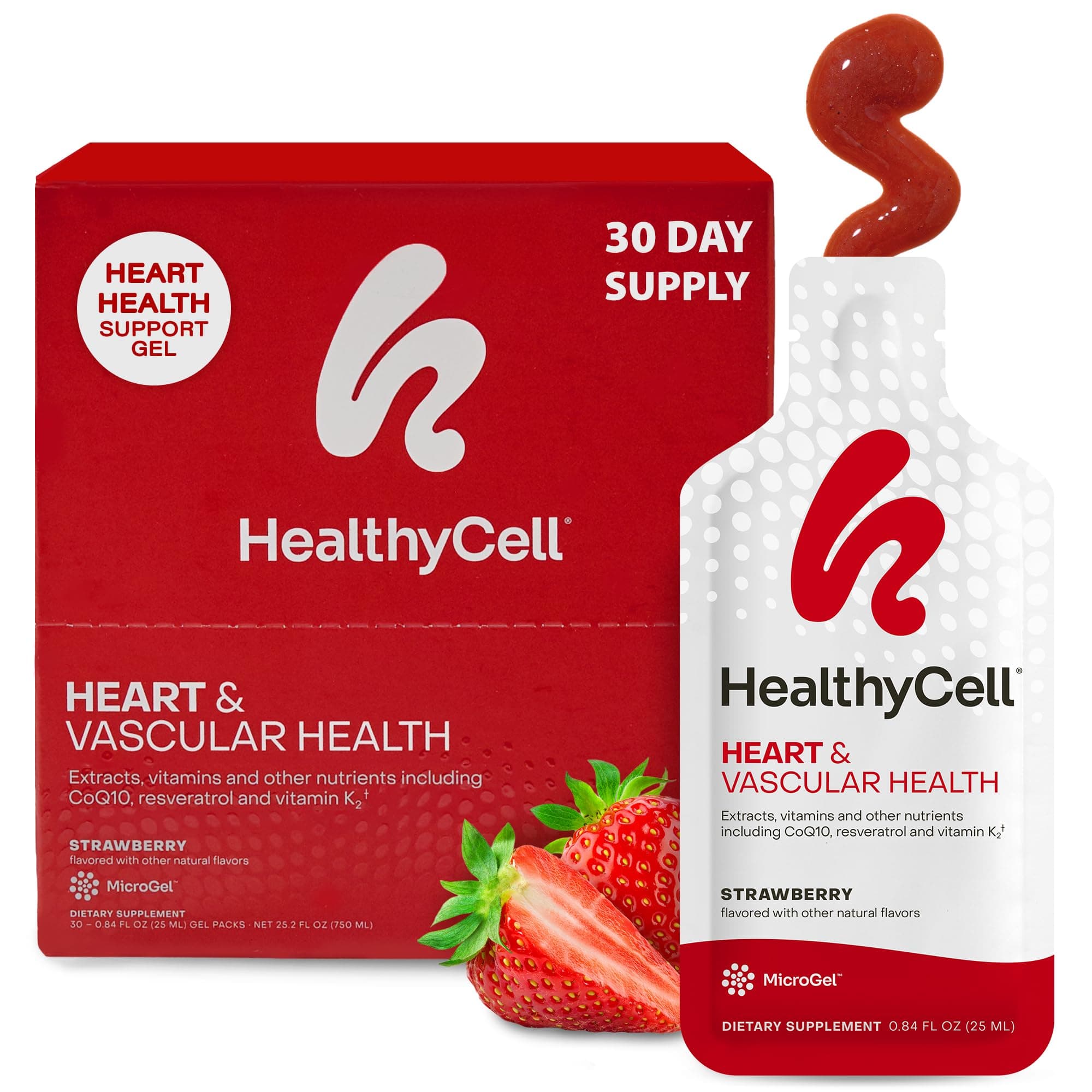 Healthycell Heart & Vascular Health Daily Liquid Supplement - Cardiovascular Support with Beet Root Powder, Resveratrol, CoQ10, Omega-3 & Vitamin K - 30 Gel Packs