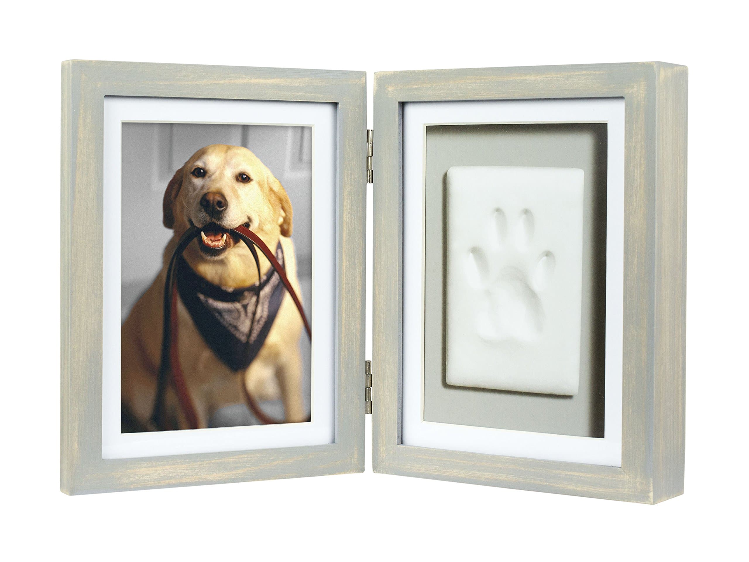 Pearhead Pet Paw Print Photo Frame with Clay Imprint Kit - Wooden Photo Frame, DIY No-Mess Pawprint Keepsake, Perfect for Cats & Dogs, Ideal Memorial and Home Decor Gift, Distressed Gray