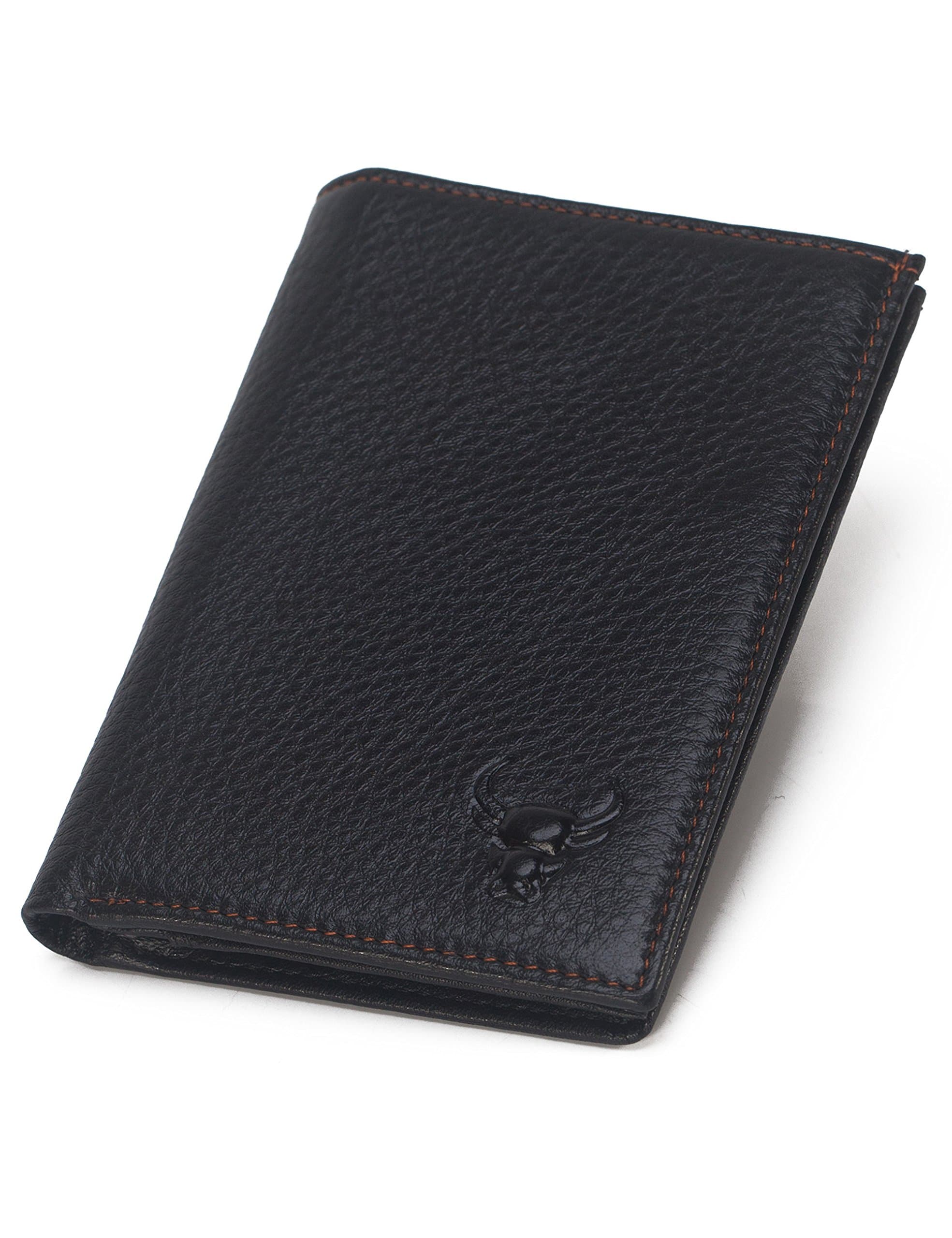 Men's Genuine Leather Soft Grain Large Size Vertical Bifold Wallet with Extra Large ID/Photo Windows (Black)