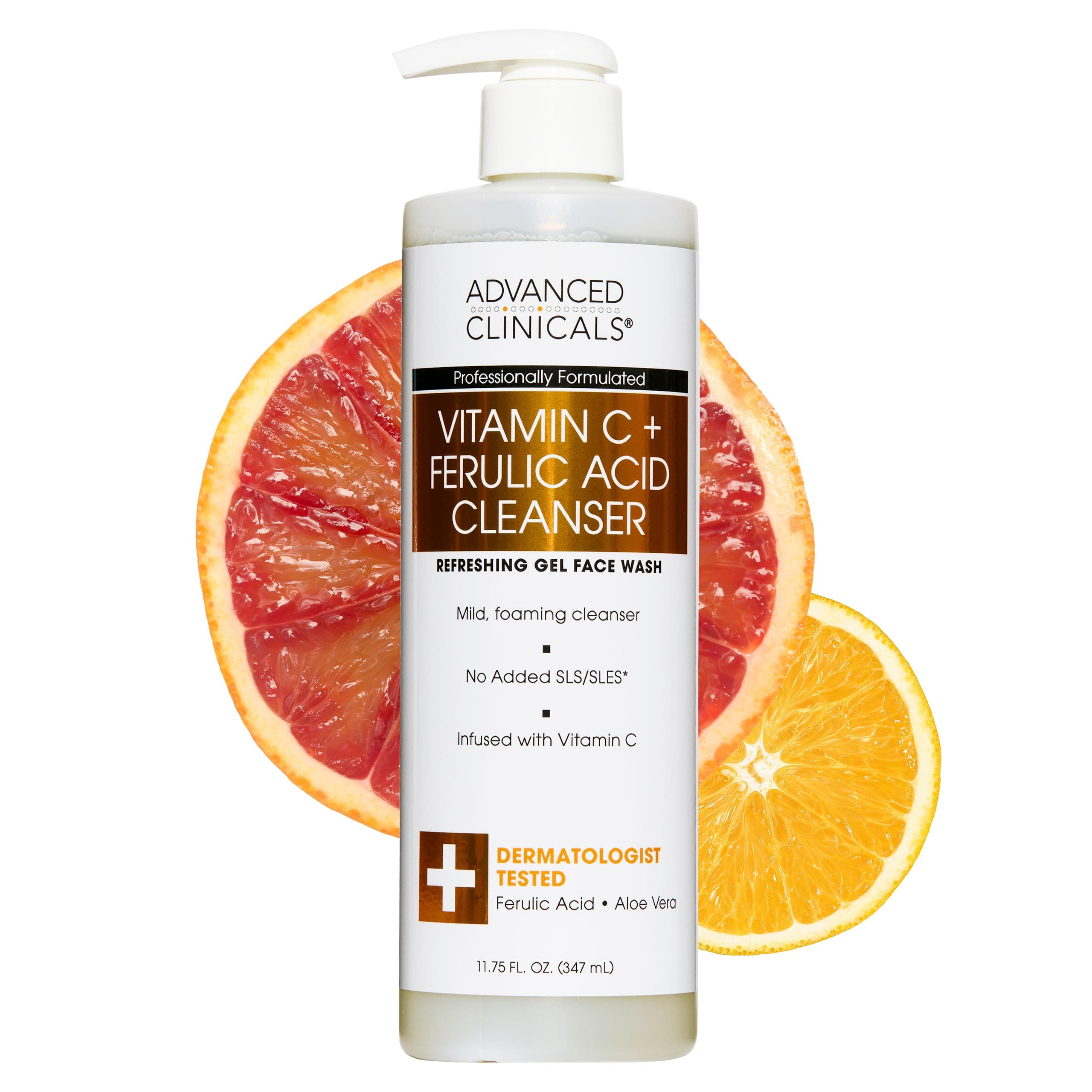 Advanced Clinicals Gentle Vitamin C Face Wash For Women & Men | Citrus Scented Gel Facial Cleanser Soap | Aloe Vera + Ferulic Acid Hydrating Foaming Wash For Cleansing Dirt & Oil, Large 11.75 Fl Oz