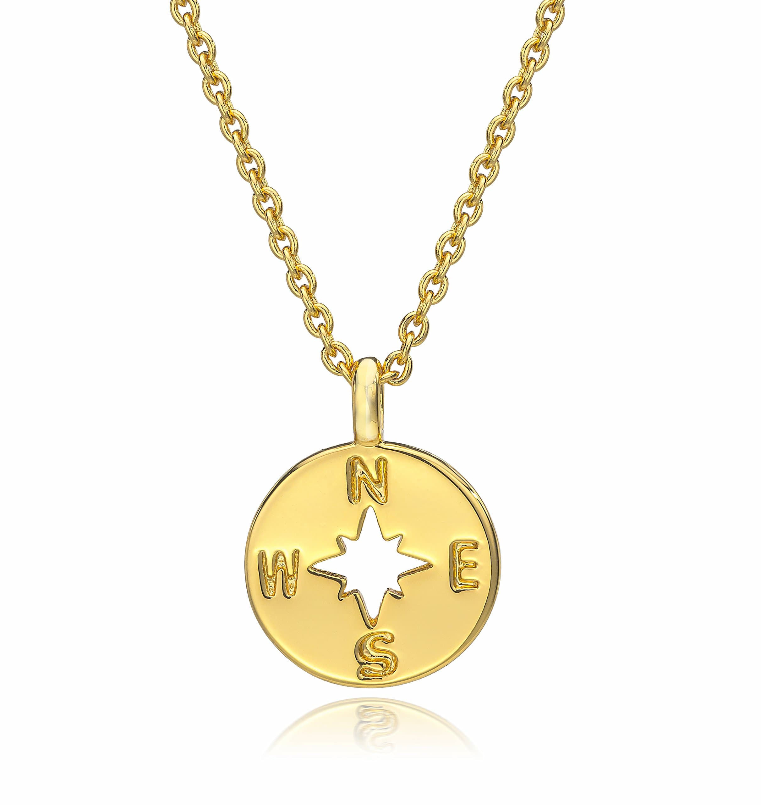 ESCALIE Compass Necklace with Enjoy The Journey Card, Dainty Pendant for Travel, Graduation Gift, Gold 16"