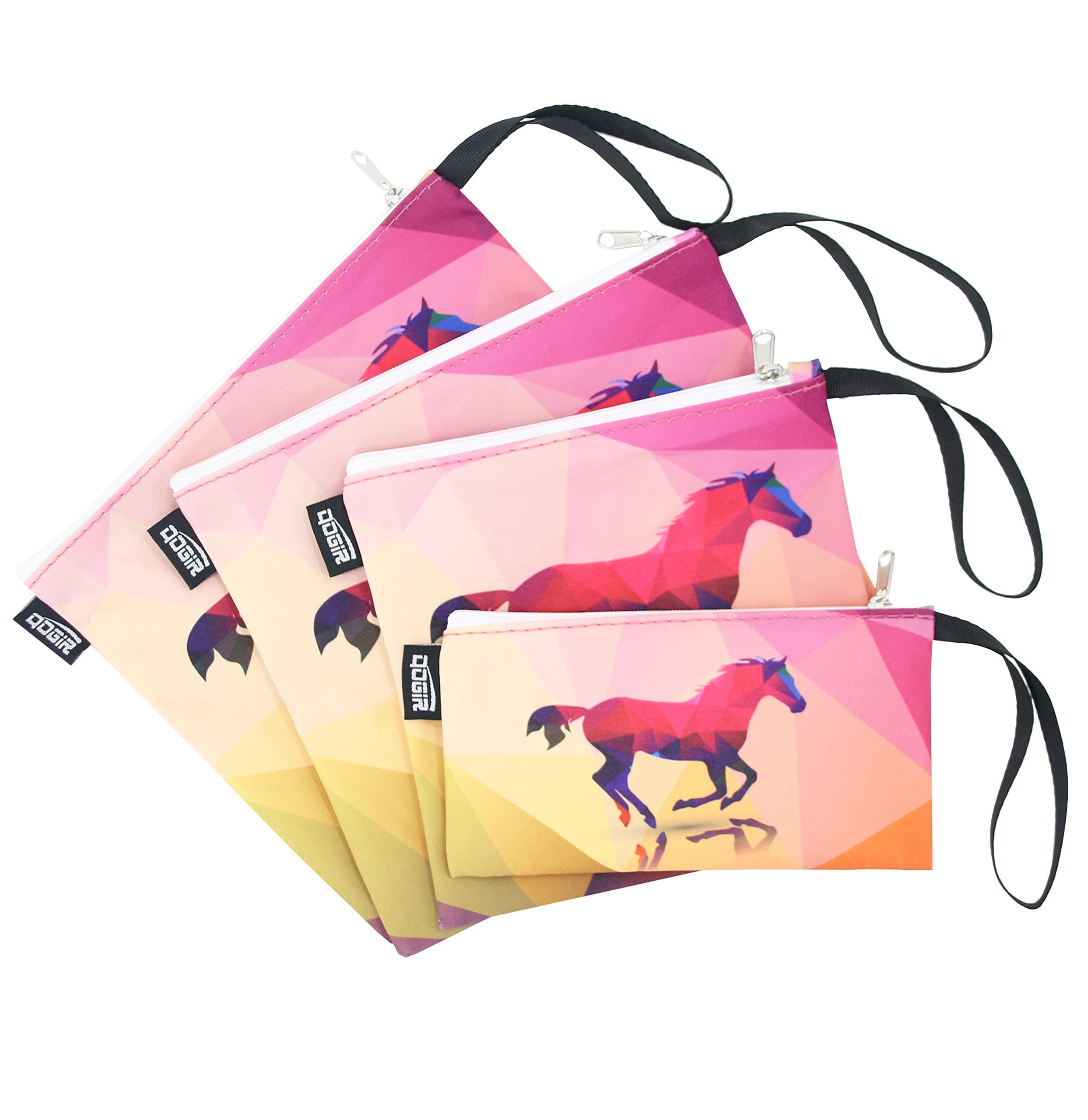 QOGiR Reusable Snack Bags Sandwich Lunch Bags with Handle(4 Pack) - Dishwasher Safe, BPA-free, Lead-free, Pvc-free (Horse)