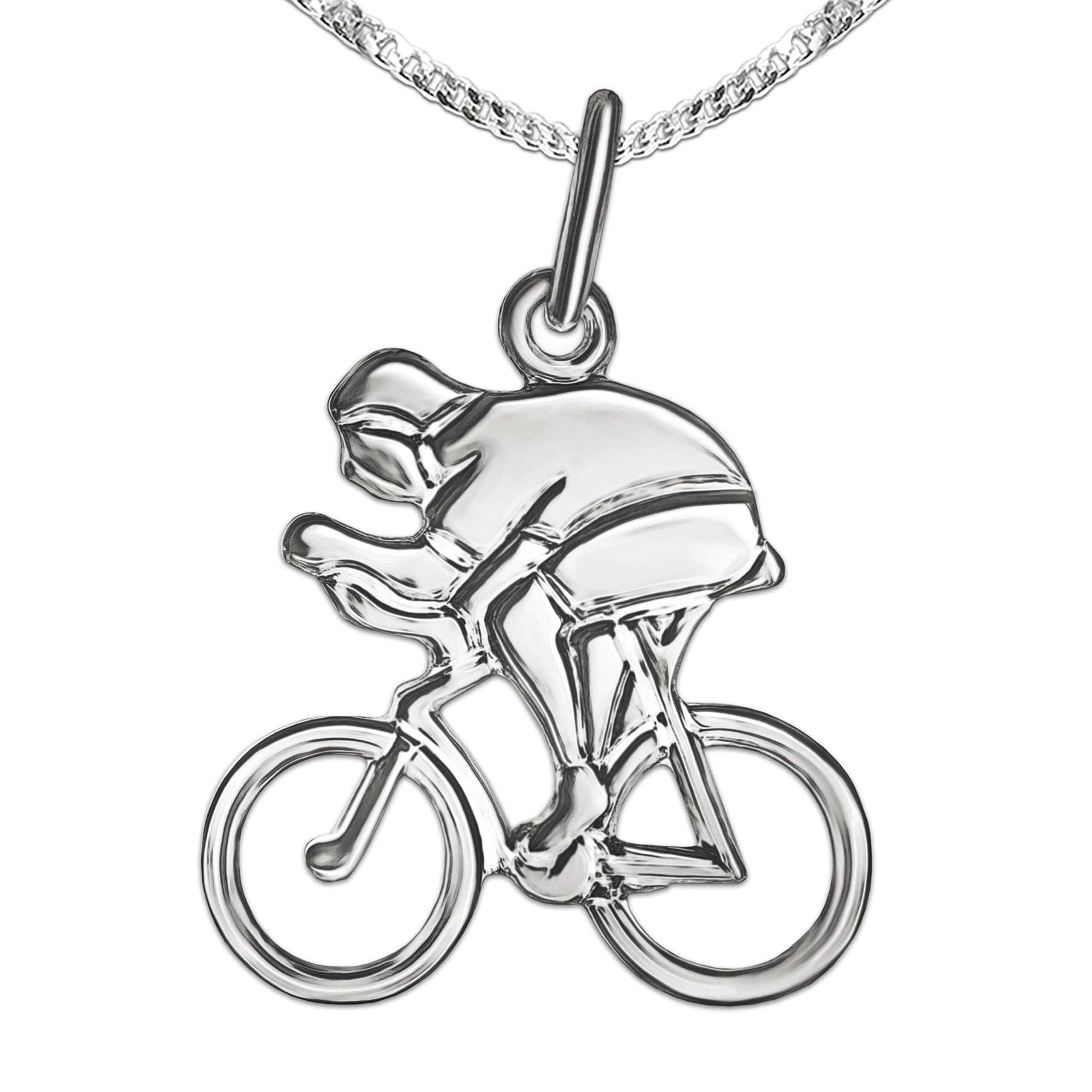 Clever Schmuck Set Silver Bicycle Pendant 18 mm with Biker Flat Shiny and Curb Chain 45 cm 925 Sterling Silver