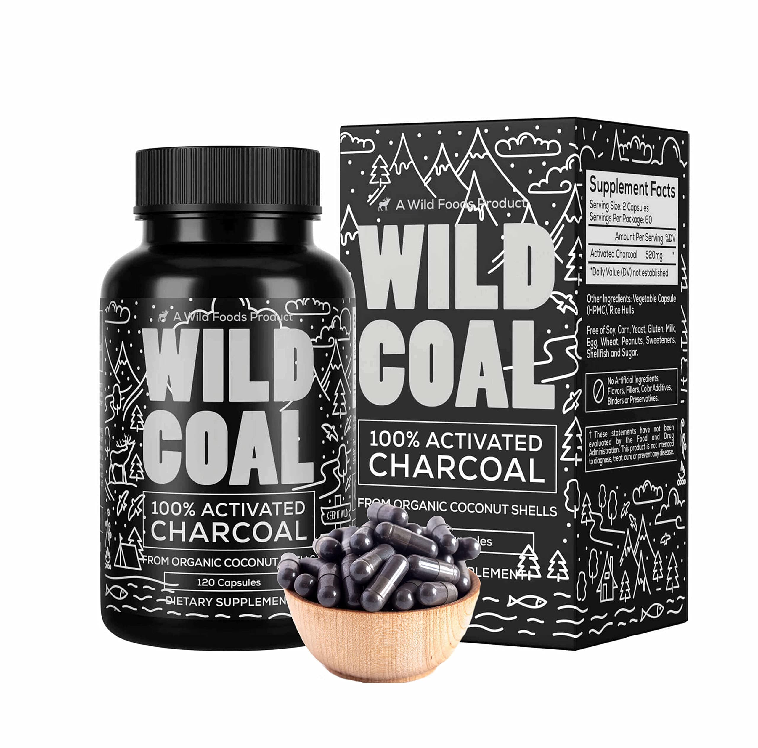 Activated Charcoal Capsules | 100% Organic Coconut Shells Active Tablets for Bloating & Hangover | Lab Tested & Non-GMO Detox Pills | Made in USA (120 Capsules)