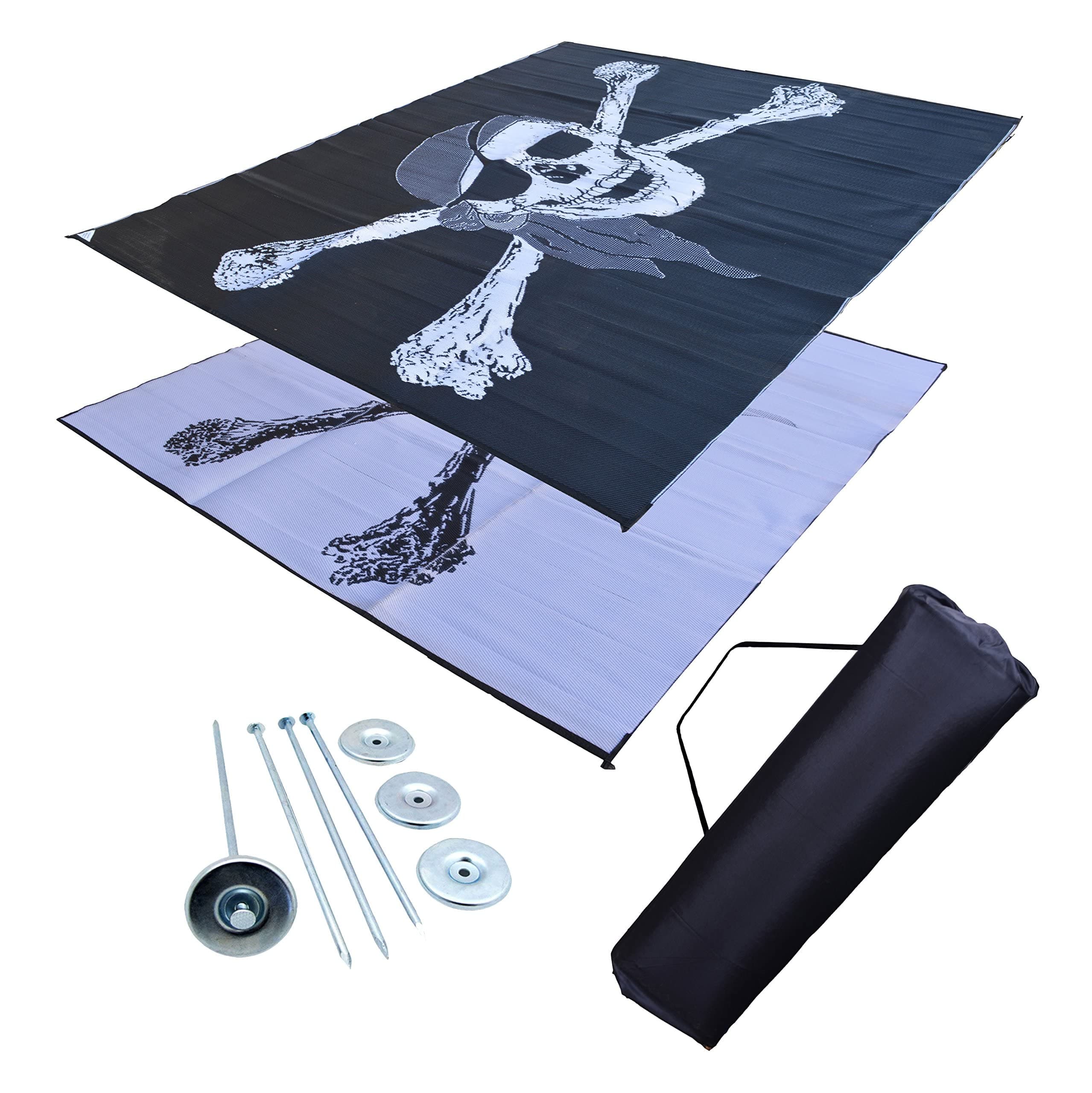 RV Patio Mat Awning Trailer Mat Pirate Flag 9x12