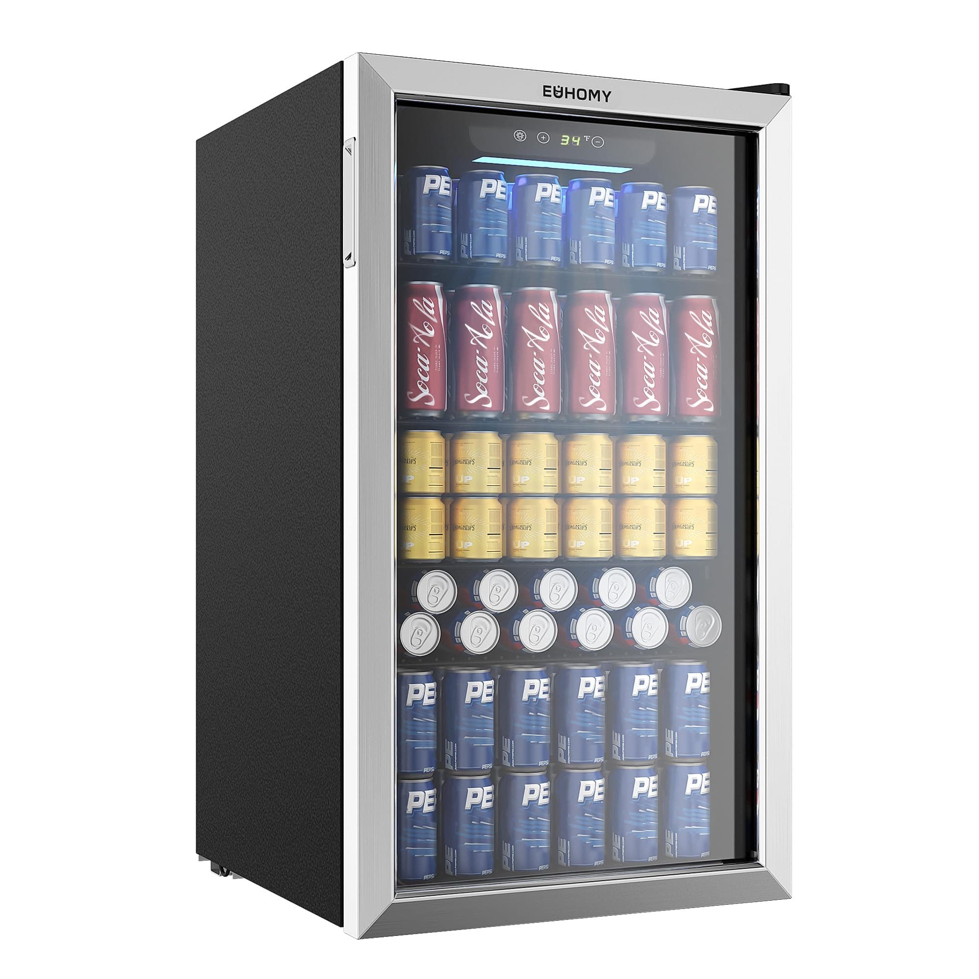 Beverage Refrigerator Cooler, 125 Can Mini Fridge with Glass Door for Soda Beer or Wine, Beverage Cooler for Home, Office, Bar with Adjustable Removable Shelves, Silver