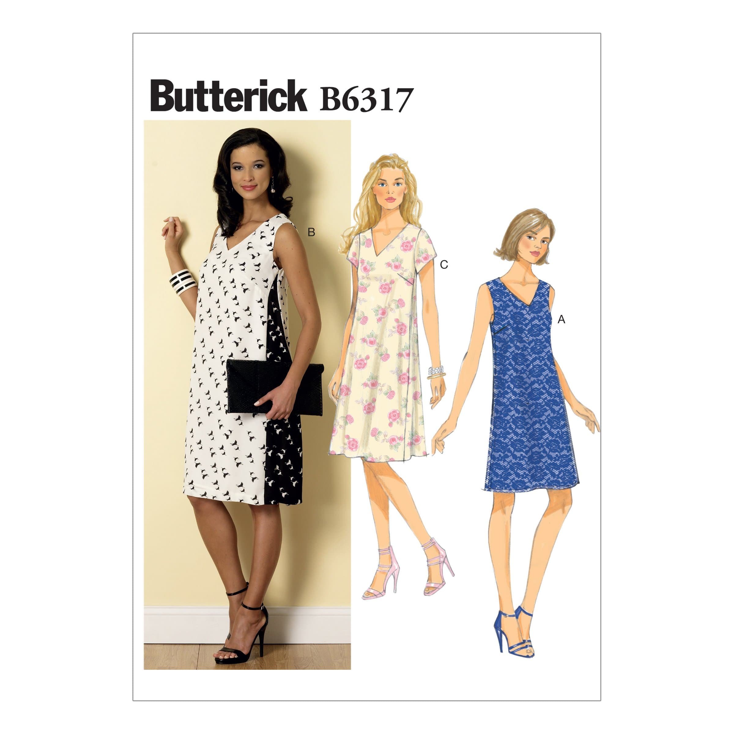 Patterns B6317 Misses' Pullover V-Neck Dresses, Size E5 (14-16-18-20-22)