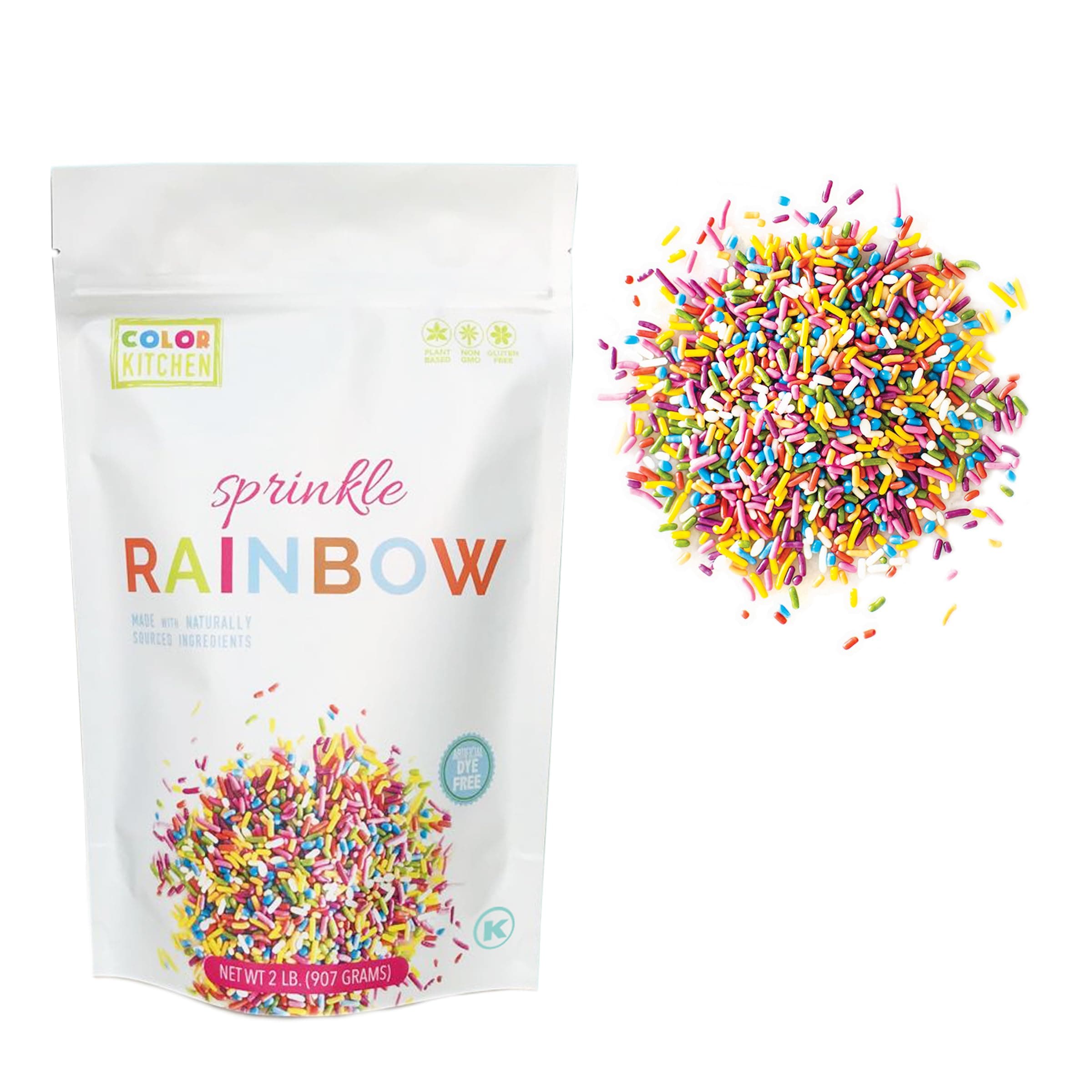 Color Kitchen Rainbow Sprinkles Natural Ingredients Baking Cake Decorations, Ice Cream, Cookie, Artificial Dye-free, Plant-Based Colors, Gluten-Free, Non-GMO, No Hydrogenated Oils, Soy-Free, Kosher, 2 LB