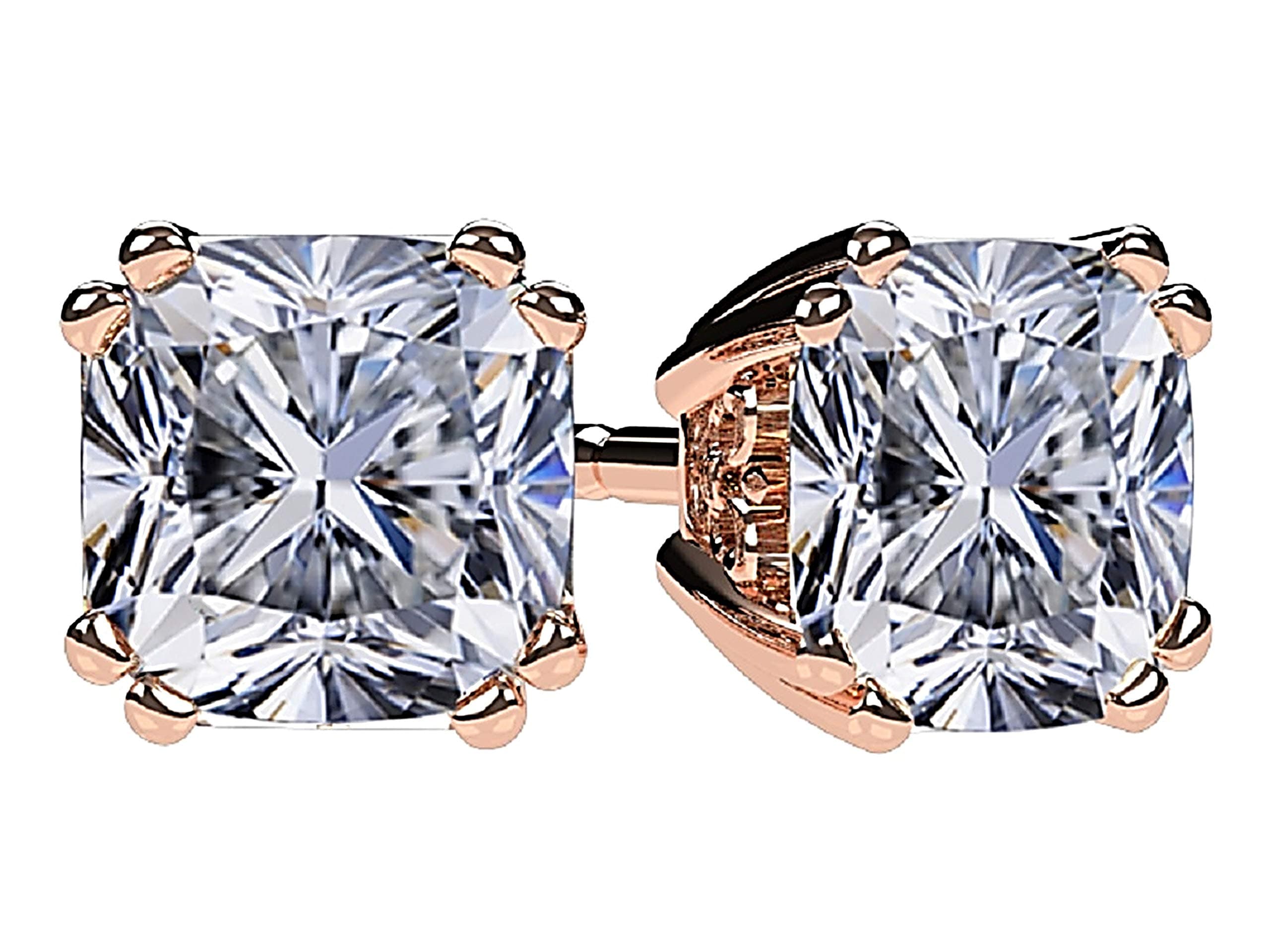 14K Solid Gold Post & Sterling Silver Cushion Cut CZ Stud Earrings 0.60ctw-4.00ctw Cubic Zirconia