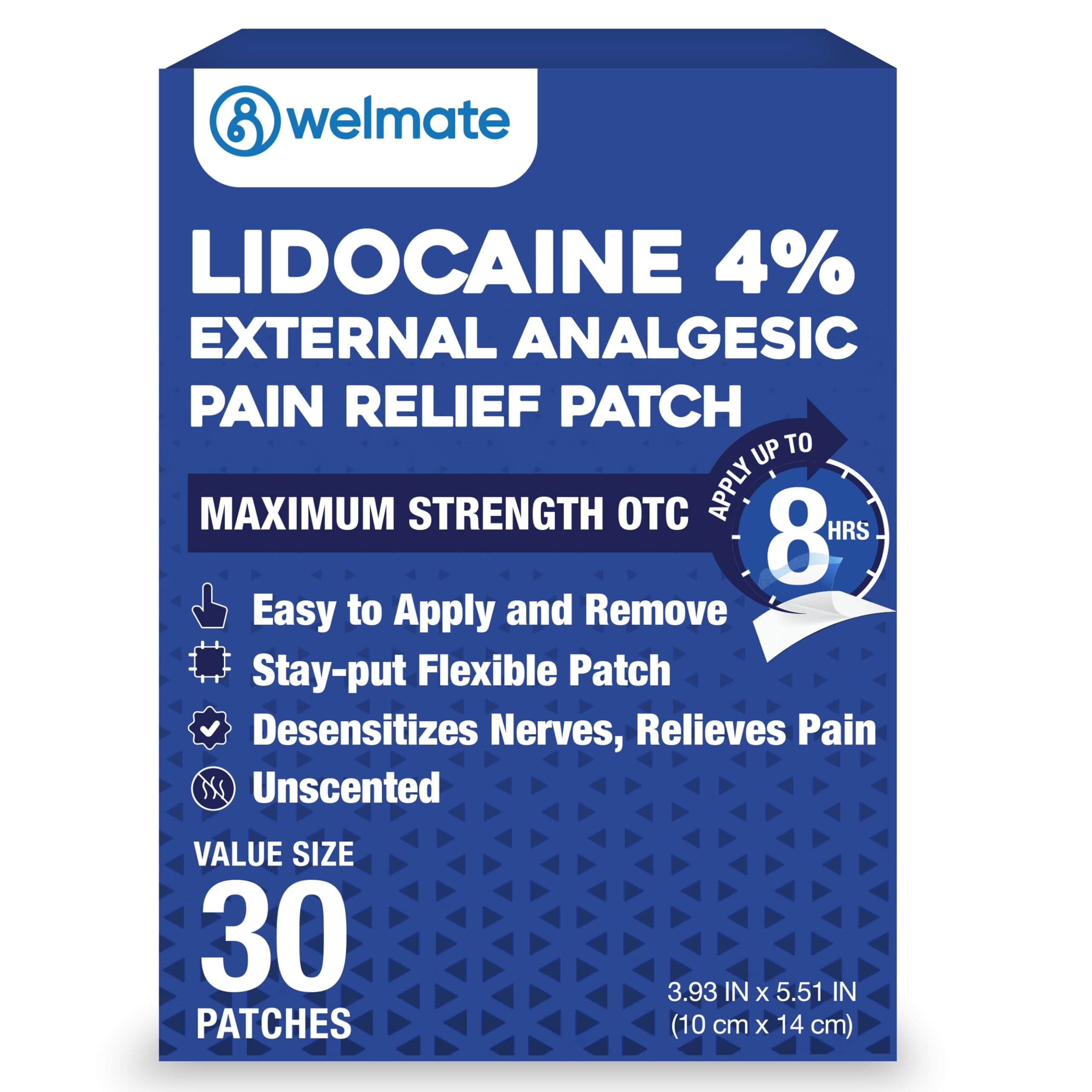 4% Lidocaine Numbing Patch - Maximum Strength - Temporary Relief of Pain, Back, Neck, Shoulders, Knees, Elbows, Minor Skin Irritations - Topical Analgesic Unscented - 30 ct