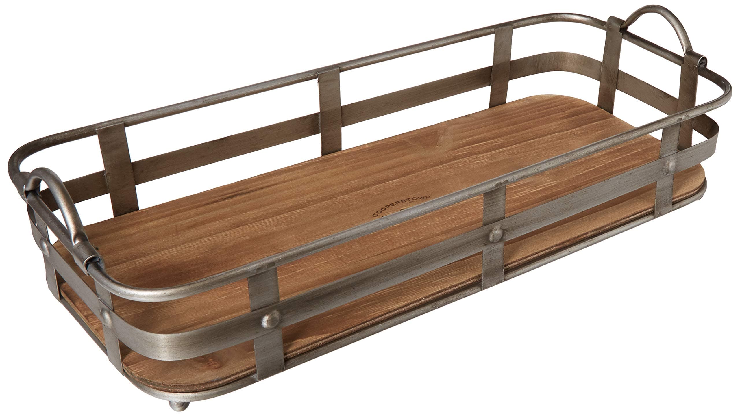 Circleware Cooperstown Craftsman Rectangle Serving Tray with Handles Home and Kitchen Multi-Purpose Serveware for Coffee Table, Dinner, Breakfast, Food, Farmhouse Decor, 19" x 8.5" x 4.5", Wood