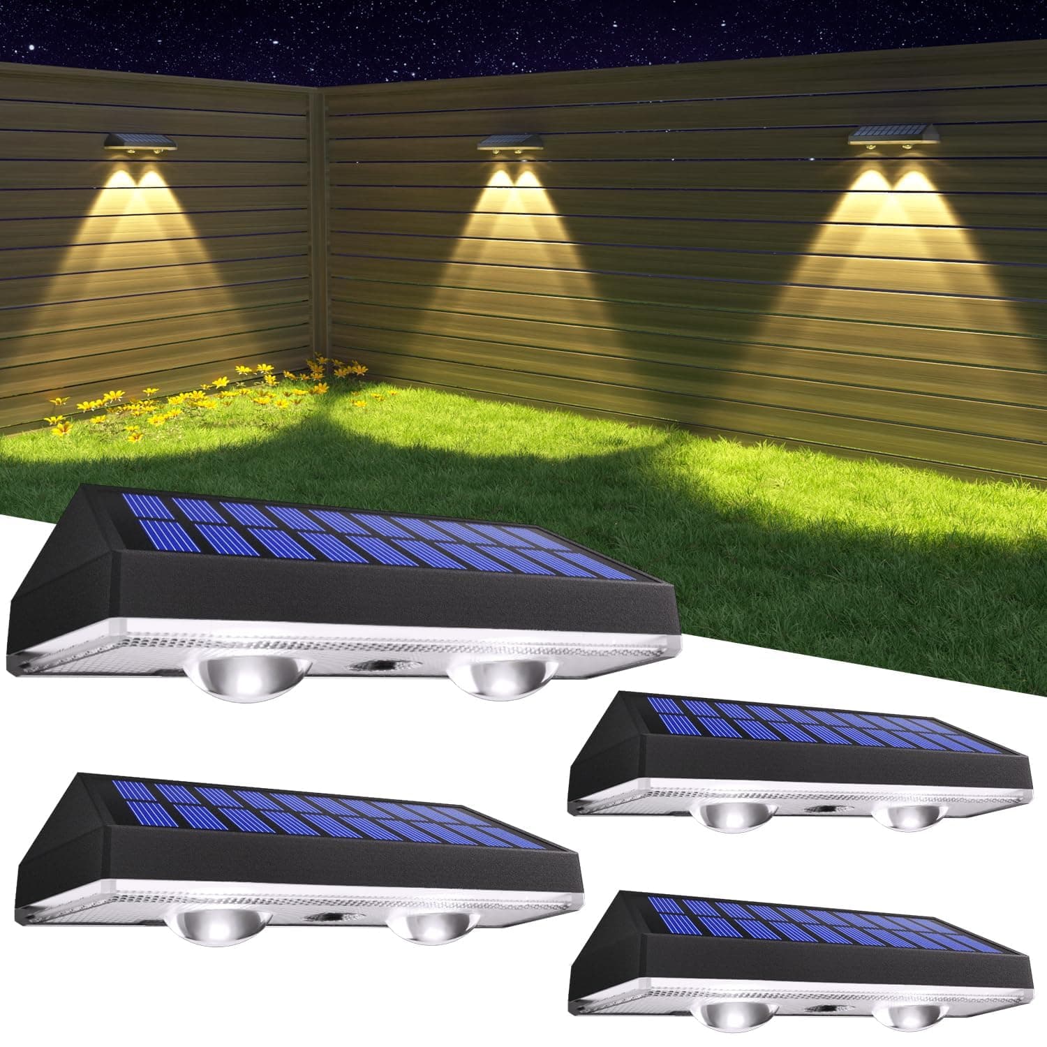 HAMLITE Solar Fence Lights Outdoor Garden: Solar Wall Lights Outdoor Waterproof - Solar Powered Garden Fence Lights 3 Color Modes for Deck Patio Decking Gate Yard Decoration 4-Pack