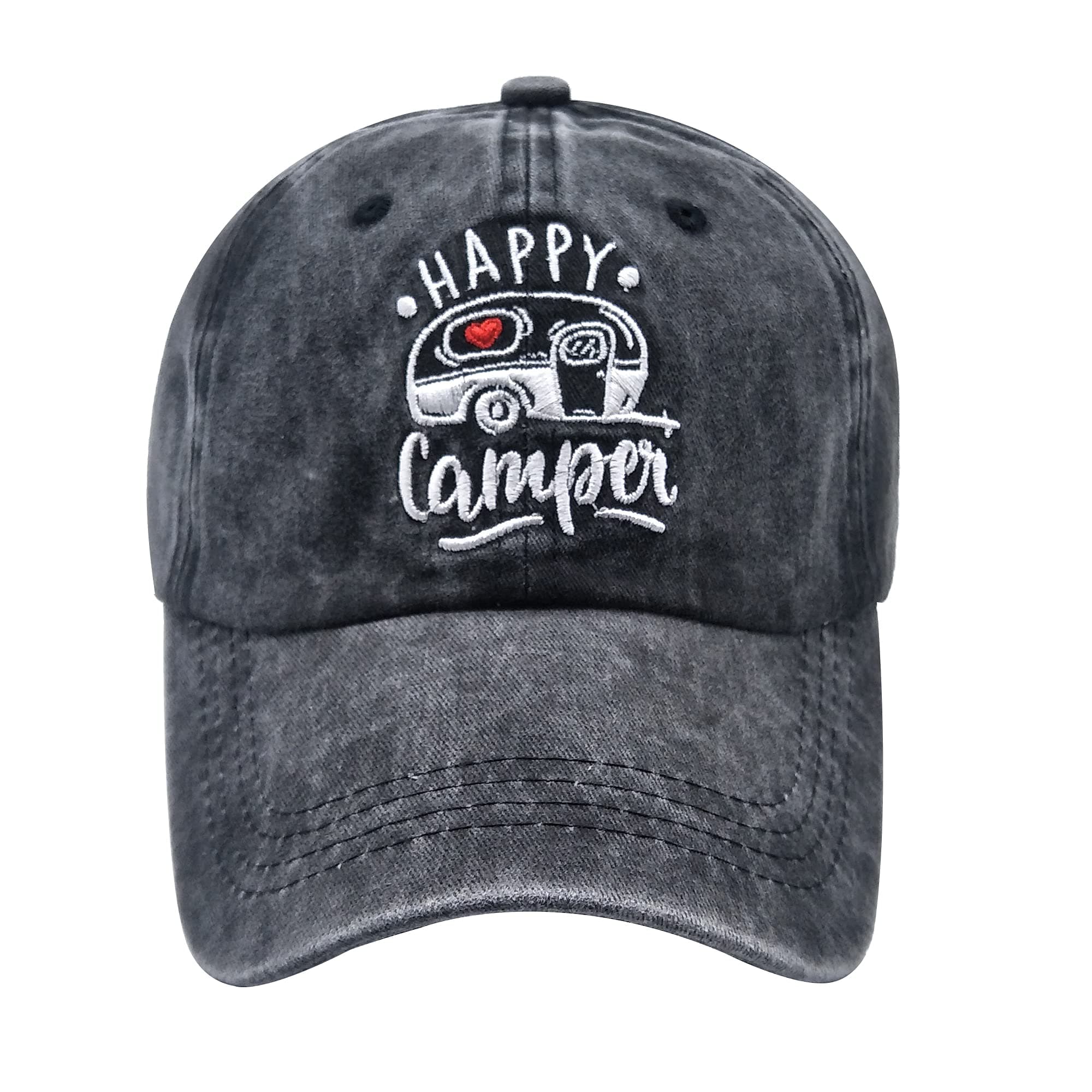Waldeal Happy Camper Embroidered Baseball Cap, Washed Adjustable Dad Hat for Men Women