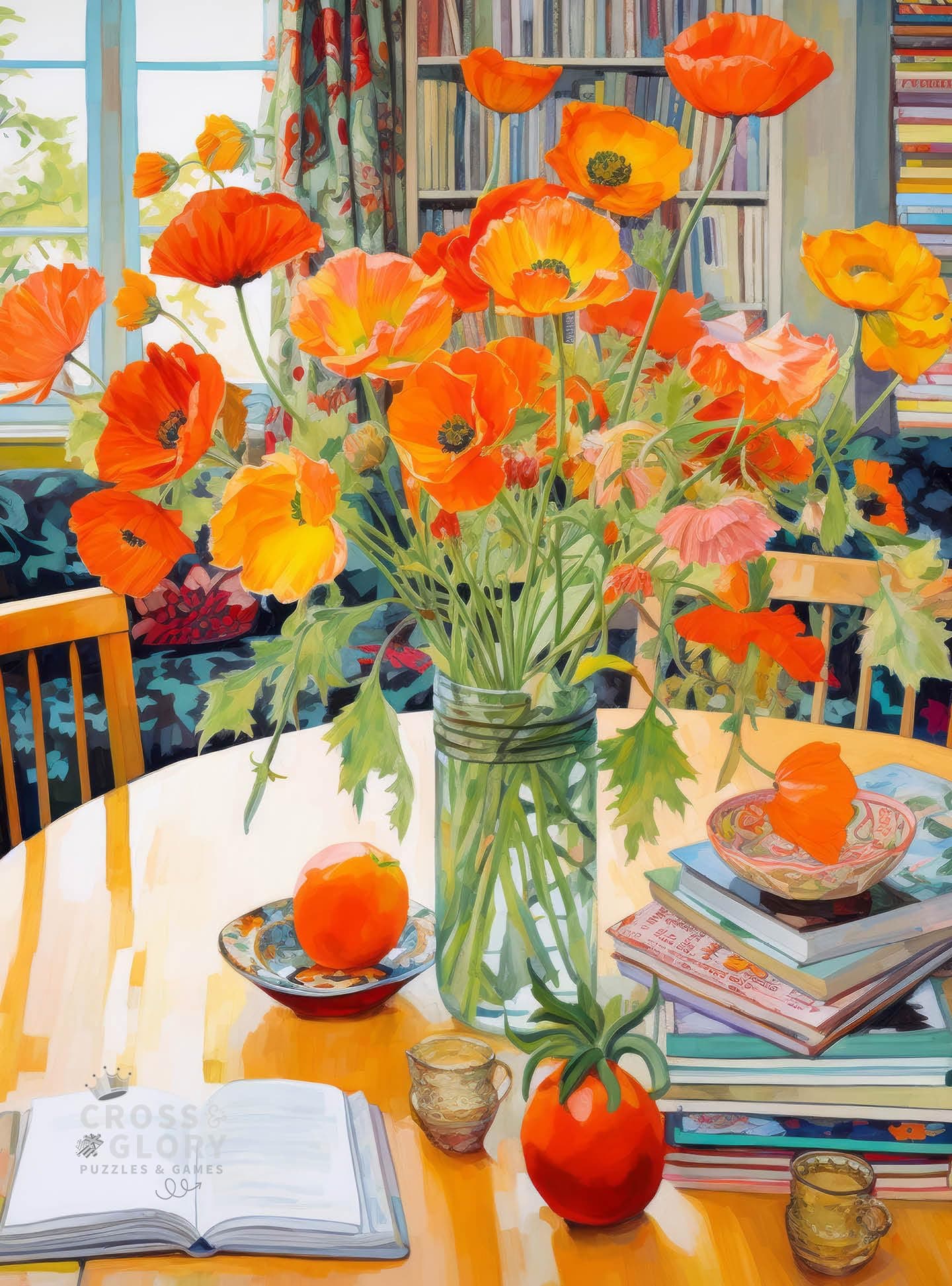 Cross & Glory - Poppies Panorama: Orange Elegance - Jigsaw Puzzles 1000 Pieces for Adults | Floral Puzzle | Vibrant Art | Satin Finish Flower Puzzles for Adults 1000 Pieces | 20 x 27 Inches