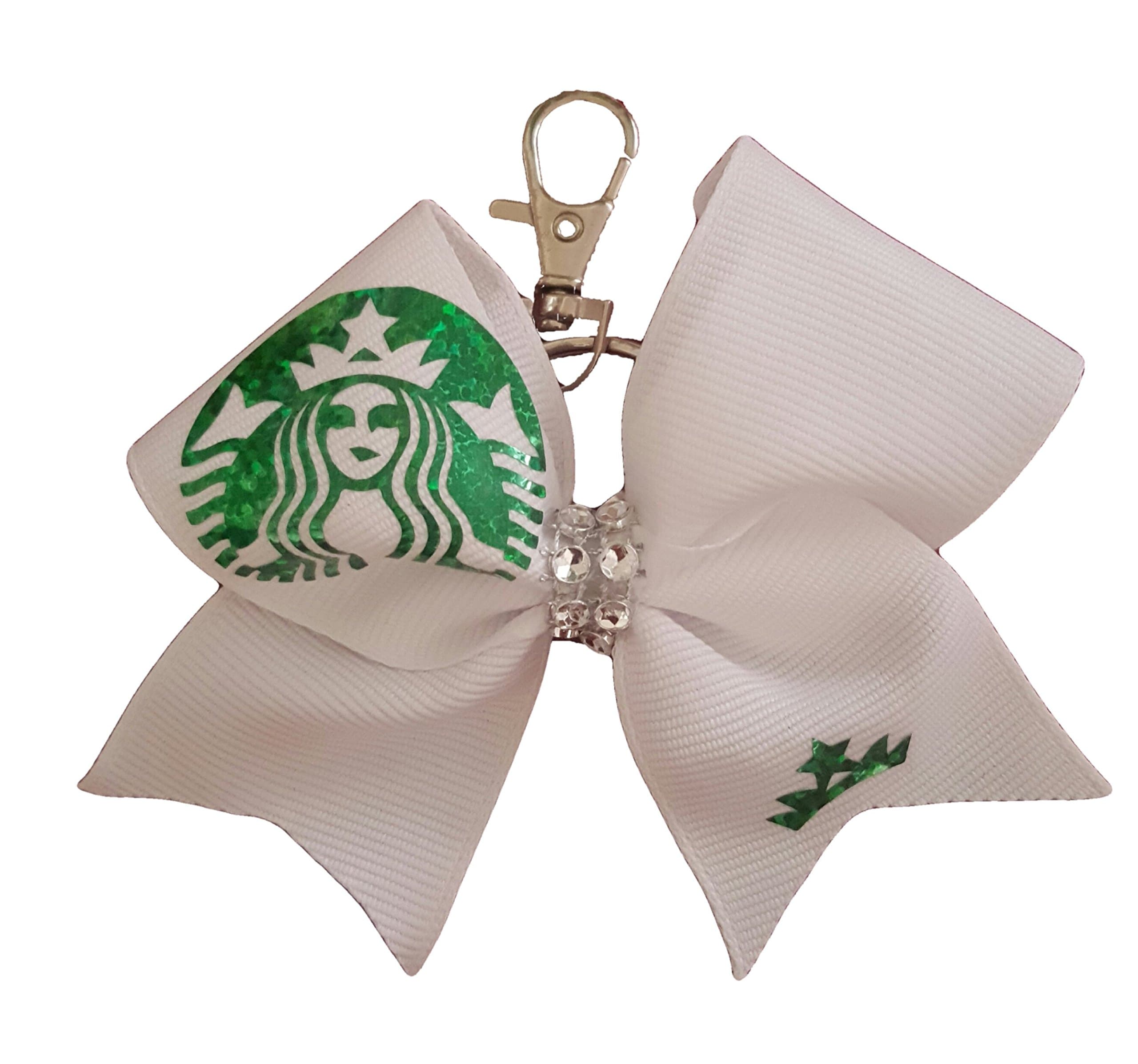 Cheer Bows White Glittery Bling Coffee Lovers Key Chain