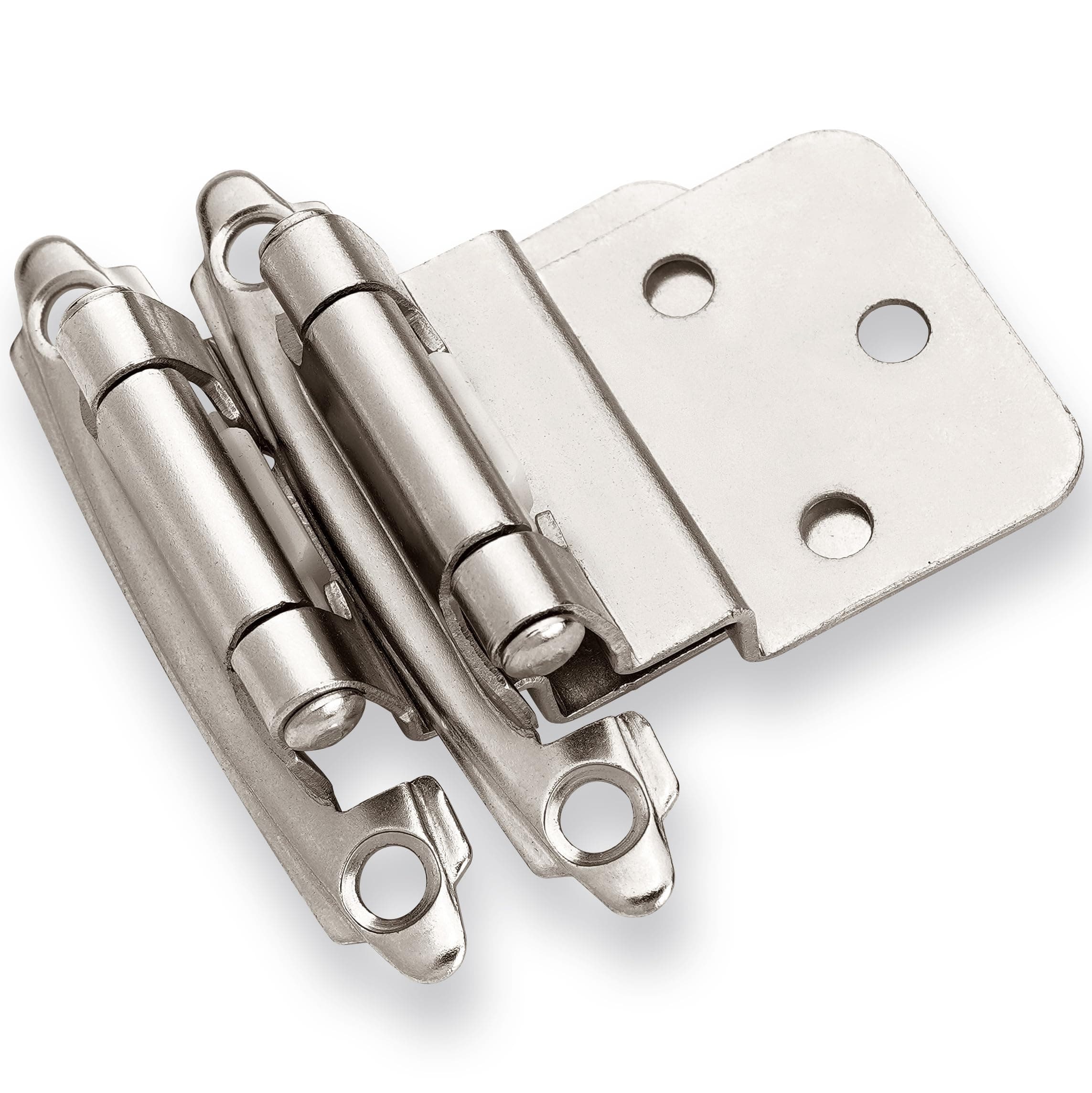 DecoBasics 3/8" Inset Cabinet Hinges Brushed Nickel (25 Pair -50 Pcs) Offset Self Closing Cabinet Hinges for Kitchen Cabinets Satin Nickel w/Silicon Bumpers & Upgraded Screws
