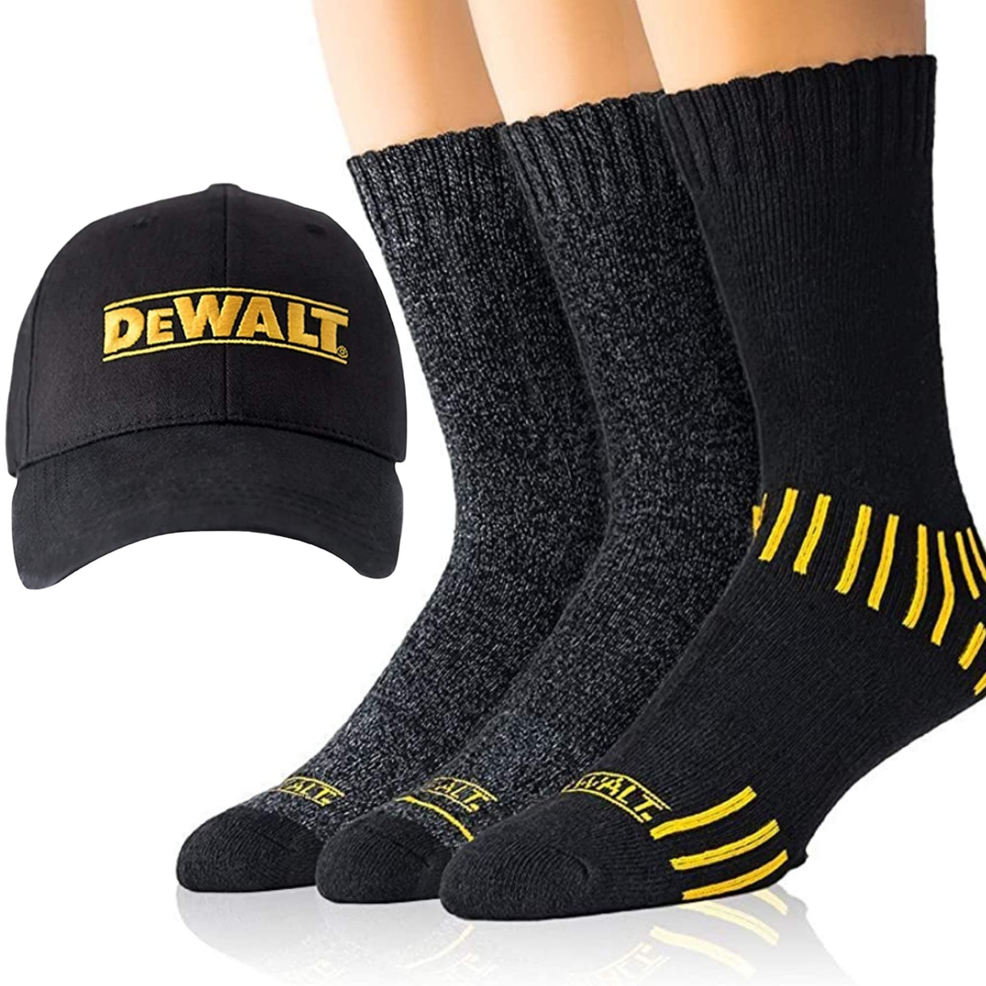 Men's Cotton Blend Crew Socks & Ball Cap (3 Pairs, Black) for Work, Casual, Athletic, Hiking (Fits 10-13) Indoor, Outdoor Thermal Socks - Eliminate Odor, Wick Moisture & Breathable