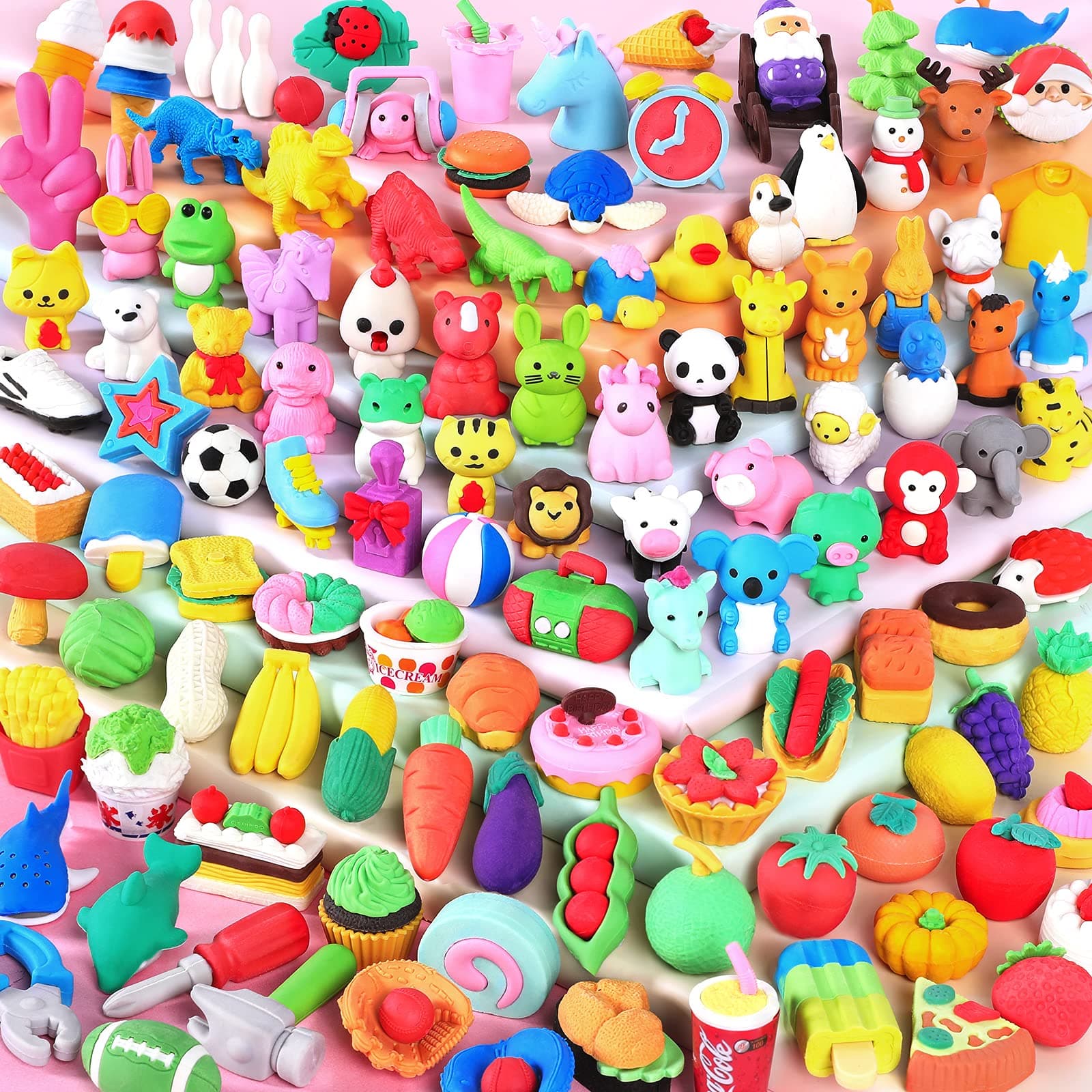 Moosia 120 Pack Animal Erasers for Kids Bulk Pencil Erasers Toy 3D Mini Erasers Puzzle Erasers Food Take Apart Erasers Treasure Box Game Prize Desk Pet Party Favors for Kid Gift Classroom Reward Prize