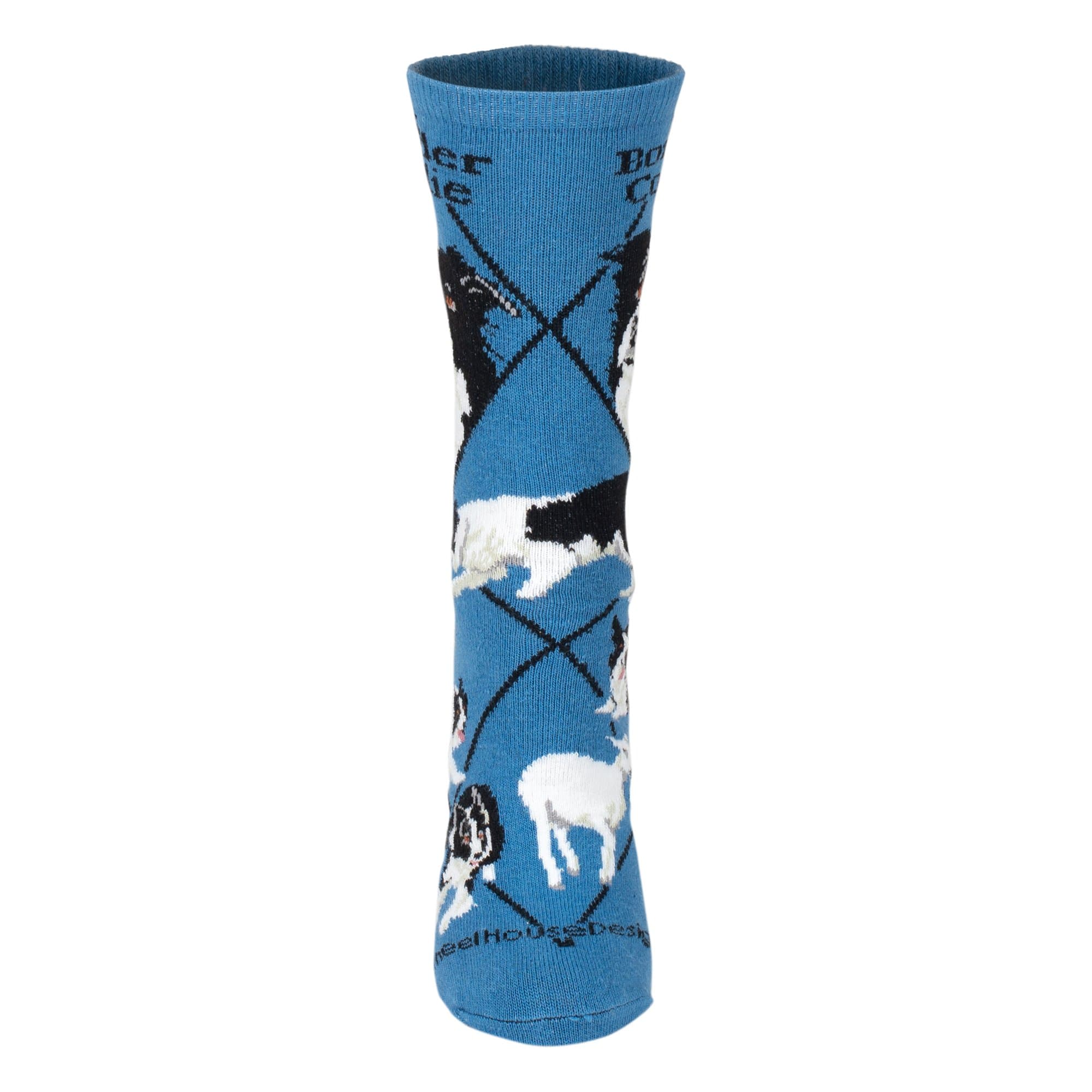 Border Collie Dog Cotton Ladies Socks, Blue, Ladies Sock Size 9-11 (shoe size 6-8.5)